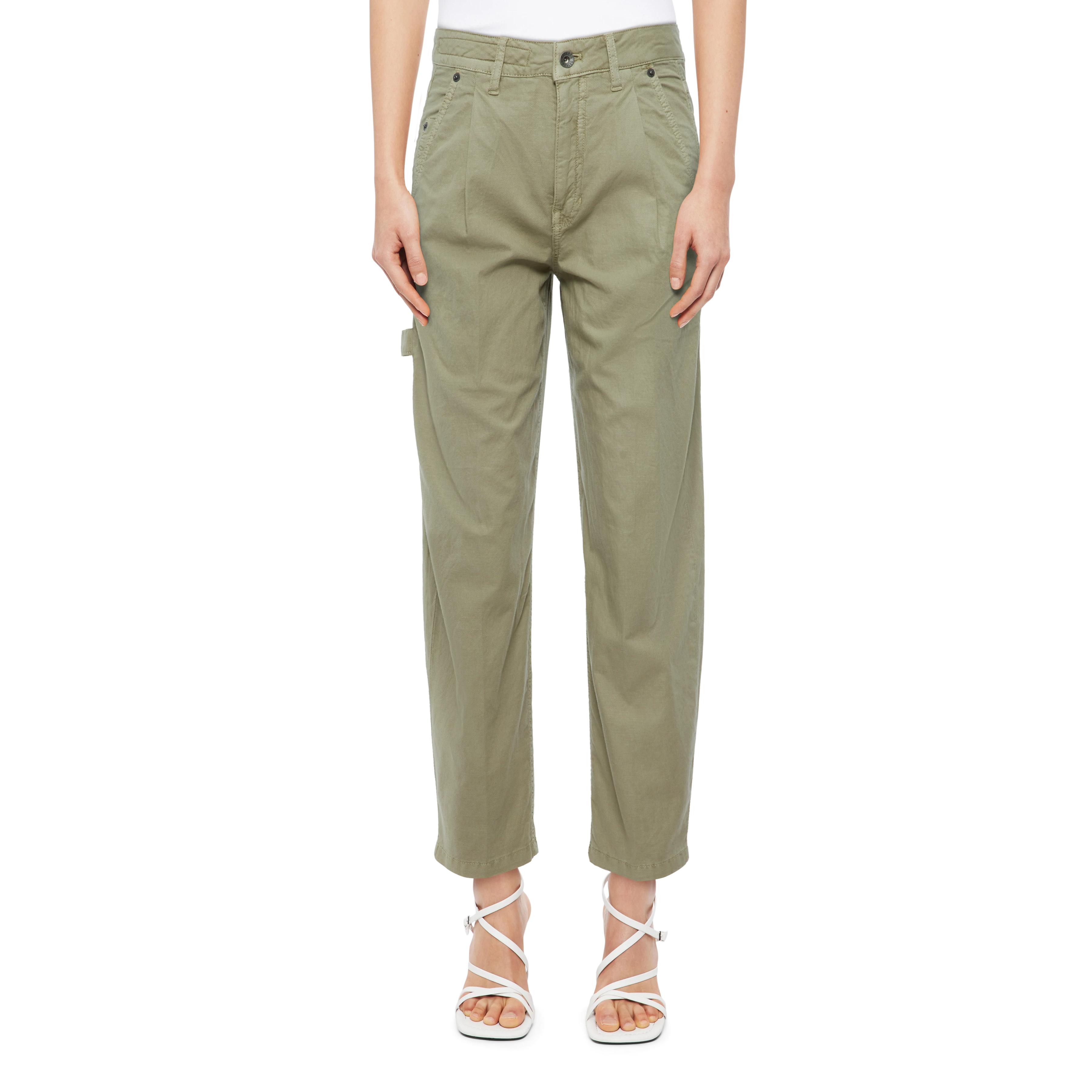 QUALIFY - Cargohose mit Bundfalte in Garment Dye - Damen - grün - Frontansicht