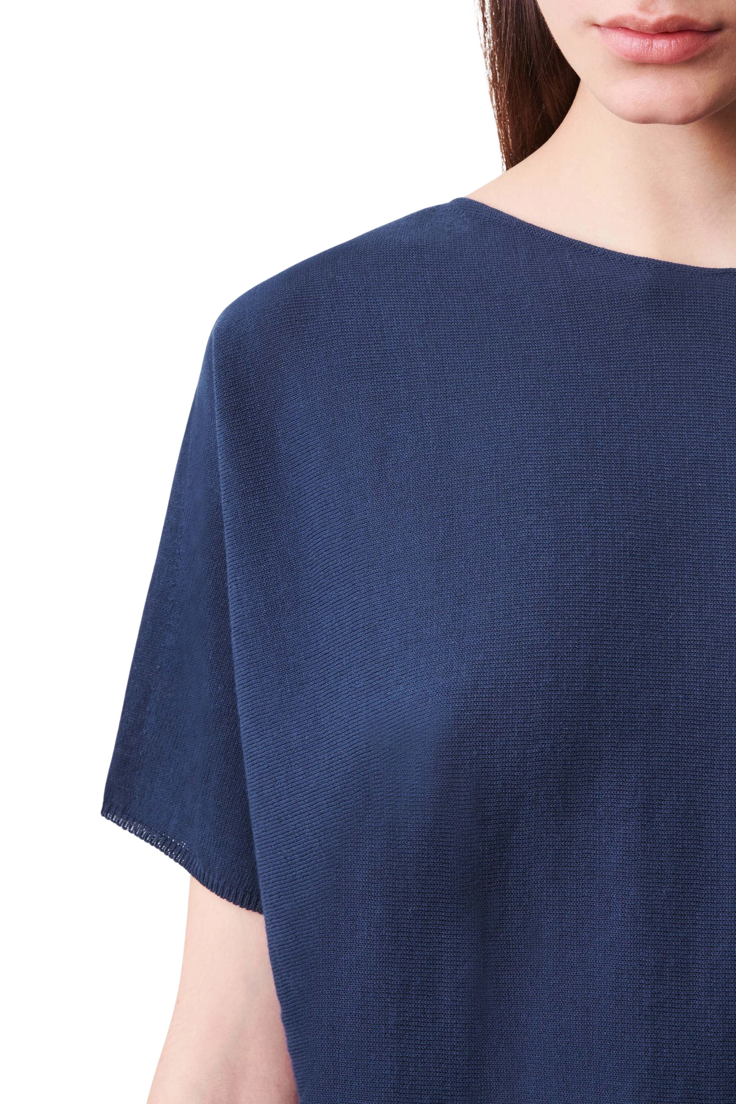 SOMELI - Strick-T-Shirt in Baumwoll-Crêpe - Damen - blau - Seitenansicht