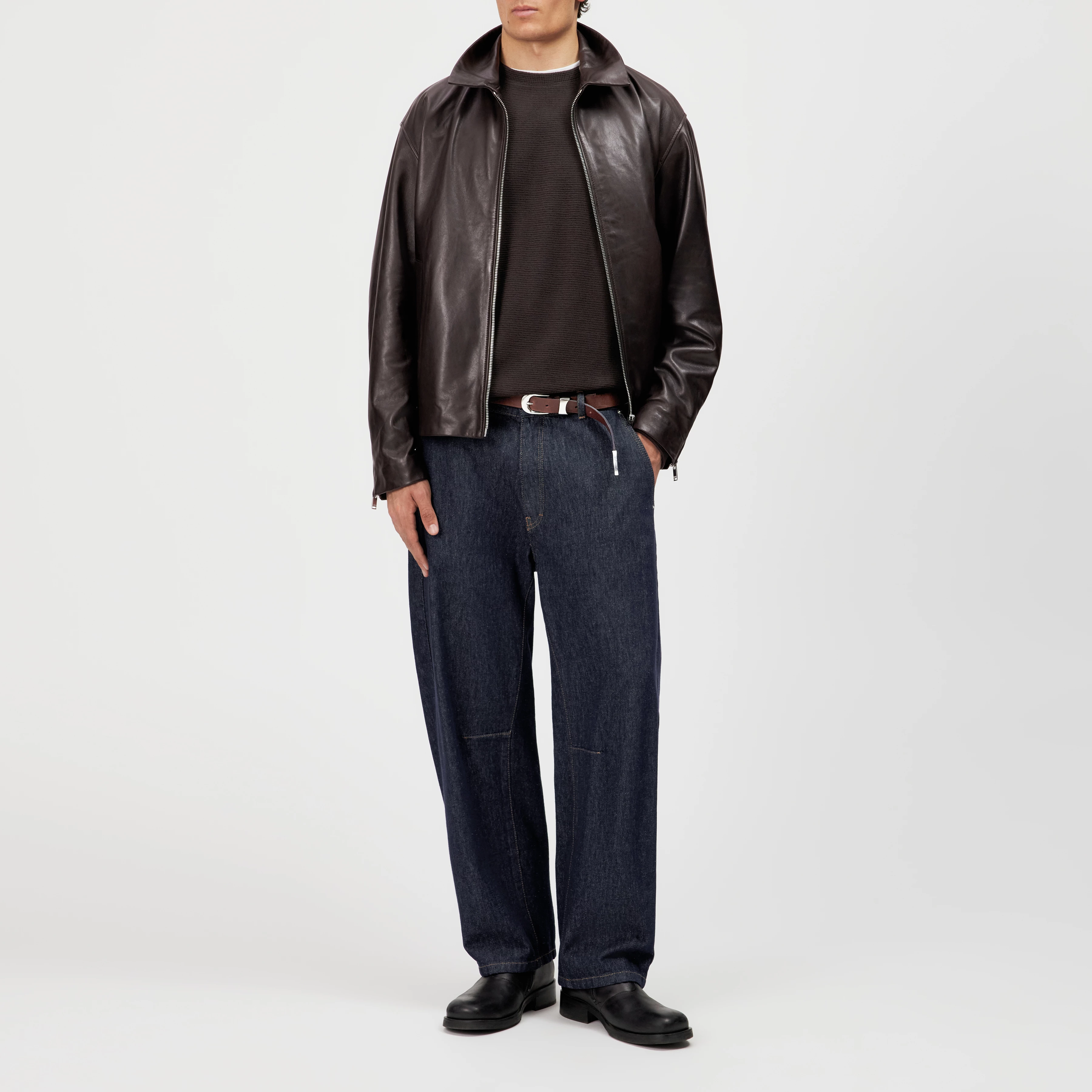 RIKKO - Relaxed Fit pure leather jacket - men - brown - Ganzkörper-Frontansicht