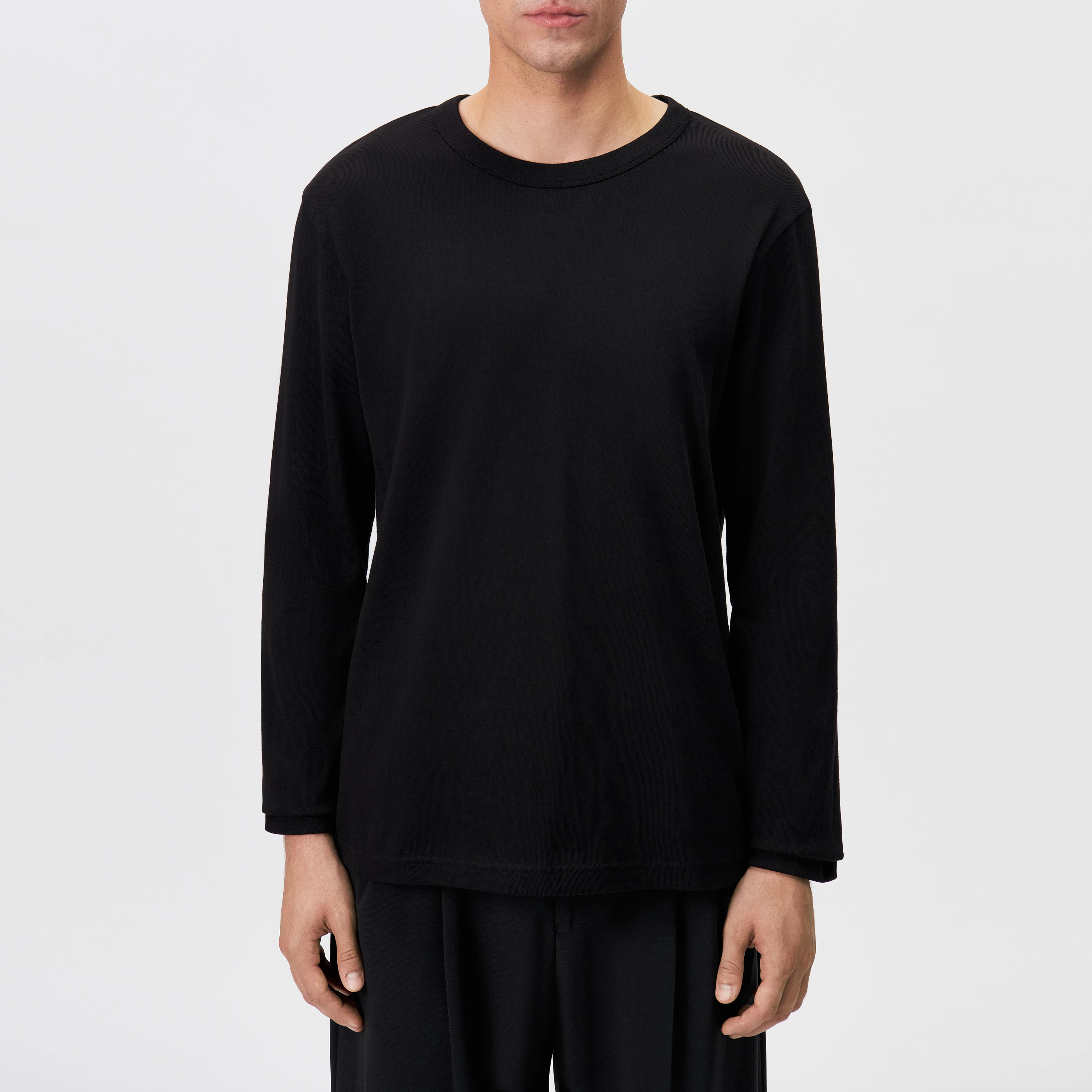 JULIENO_LS - Slim Fit Longsleeve in reiner Baumwolle - Herren - schwarz - Frontansicht