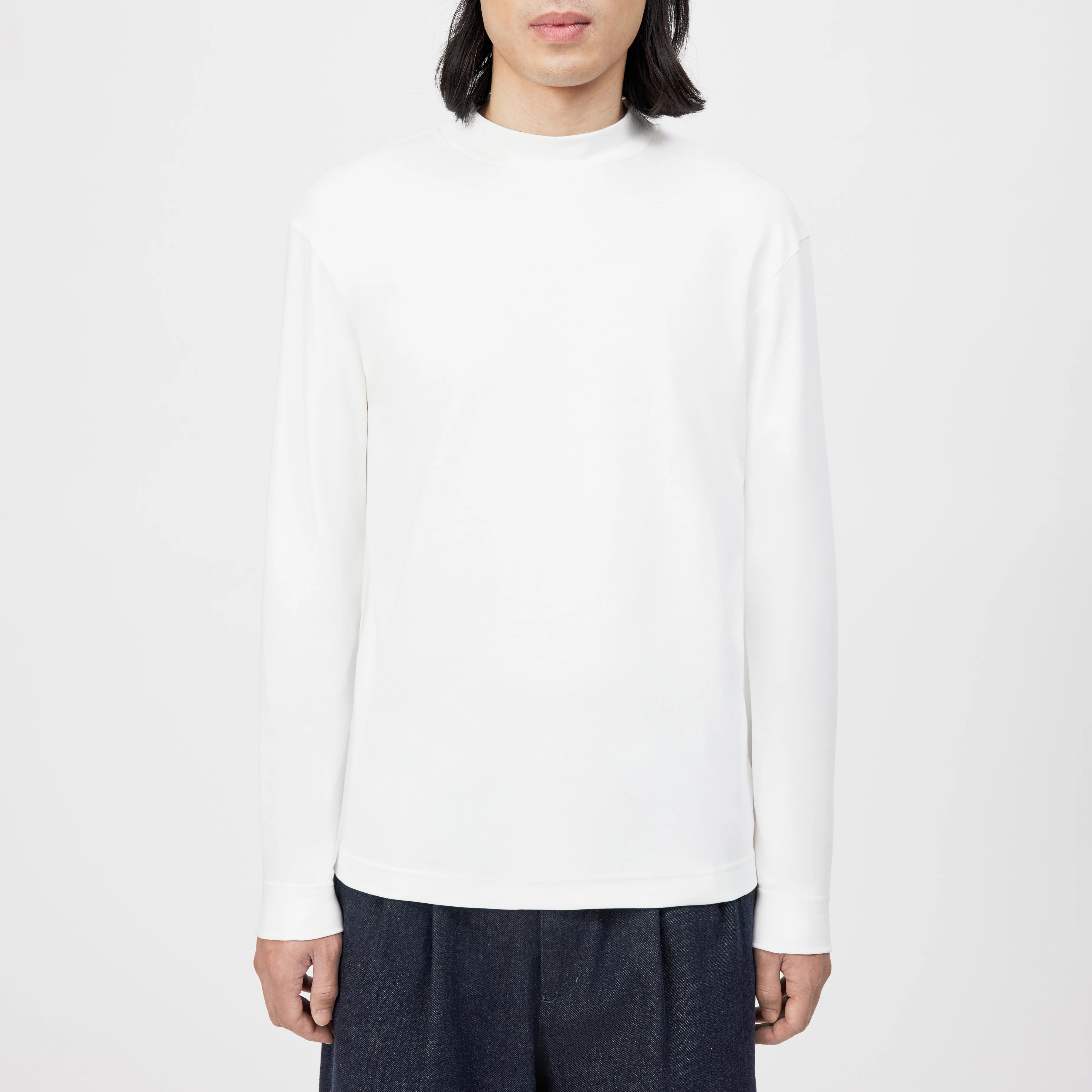 MORITZO - Longsleeve mit Stehkragen in elastischer Baumwolle - Herren - weiß - Frontansicht