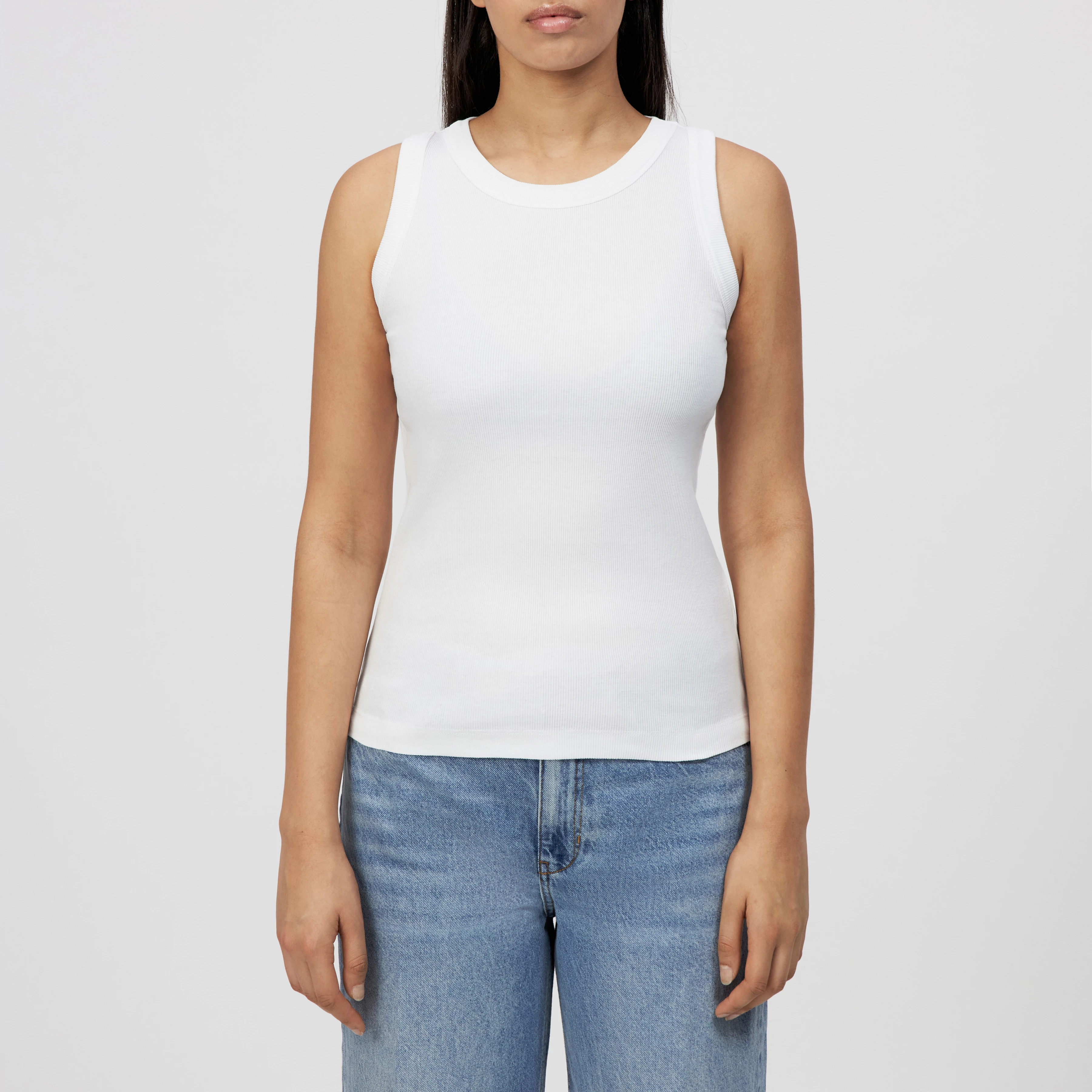 OLINA - Tanktop mit Rundhals in Baumwoll-Rippe - Damen - weiß - Frontansicht