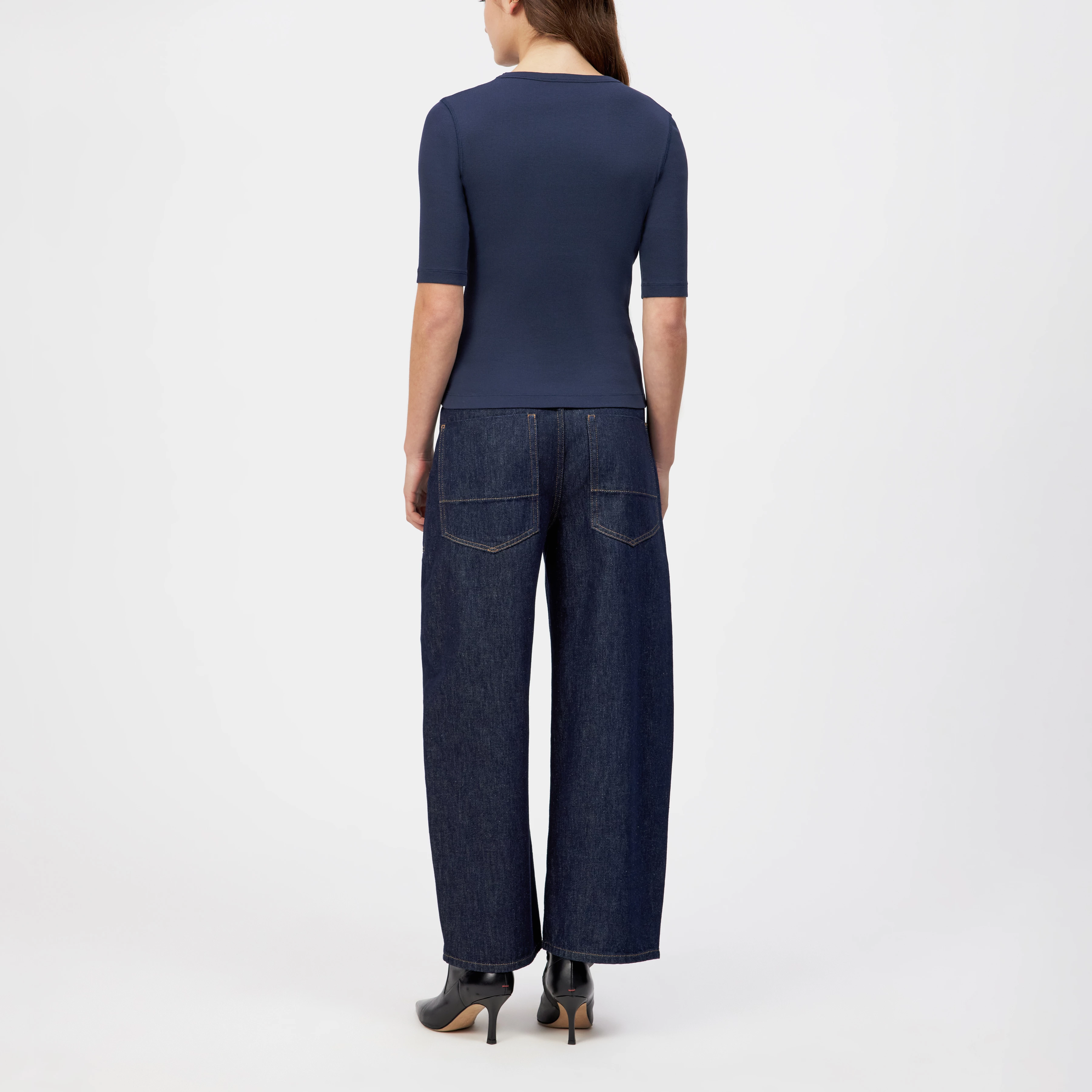 SELAY - Haut étroit en coton côtelé - women - bleu - Rückansicht