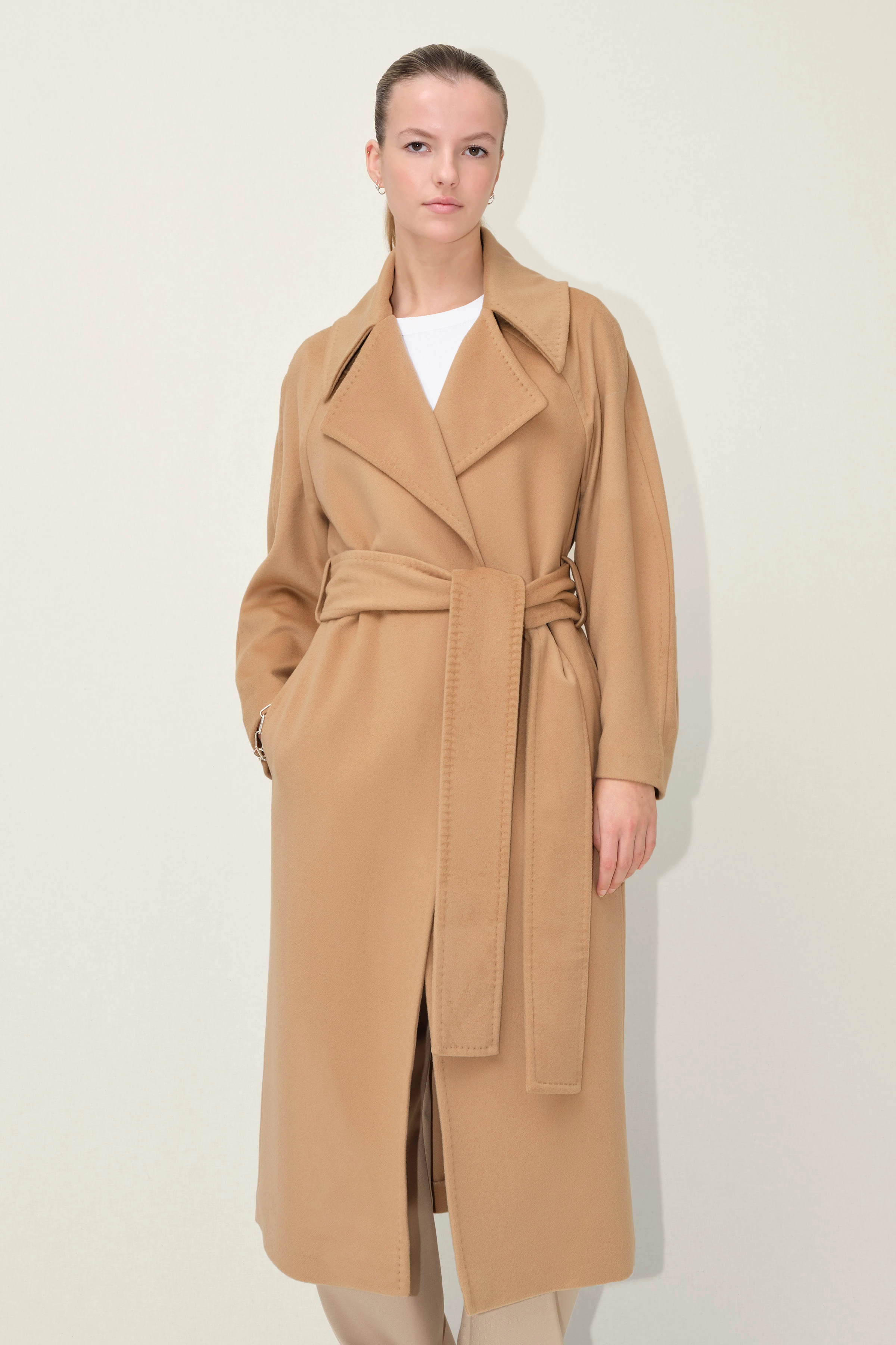 ALPERTON_3 - Kaschmir-Mantel mit Bindegürtel - Damen - braun - Frontansicht