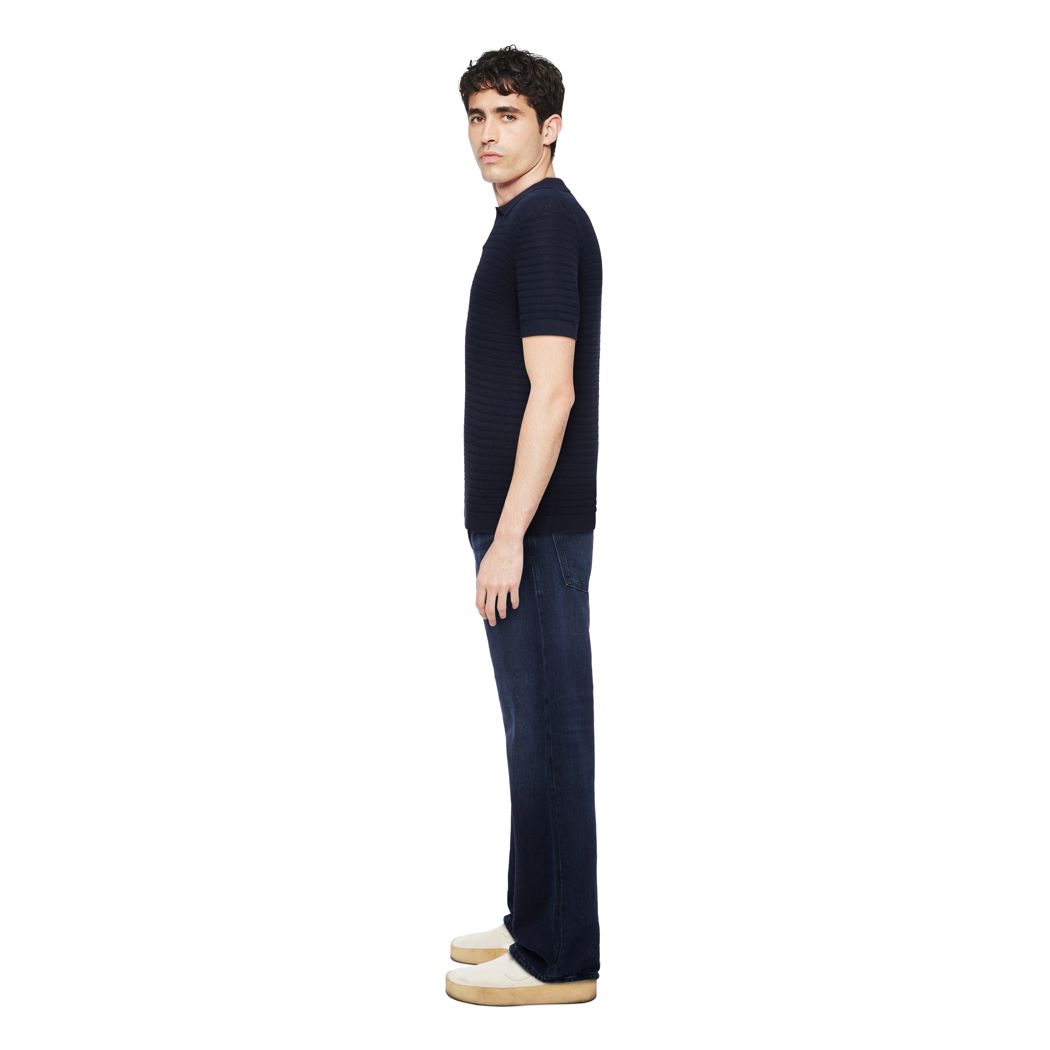 BRAIAN - Gebreide polo in gemerceriseerd katoen - heren - blauw - Seitenansicht