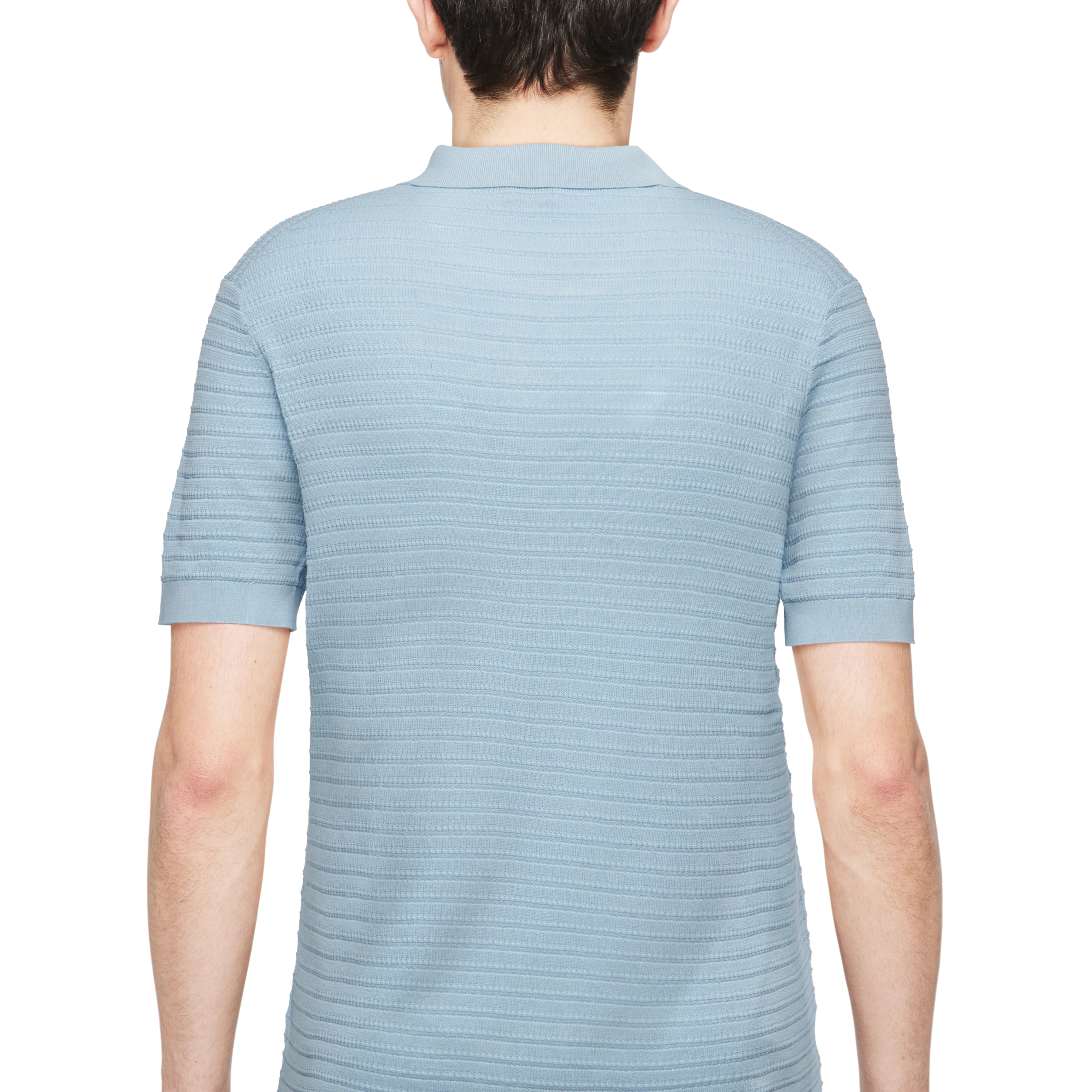 BRAIAN - Gebreide polo in gemerceriseerd katoen - heren - blauw - Detailansicht am Model