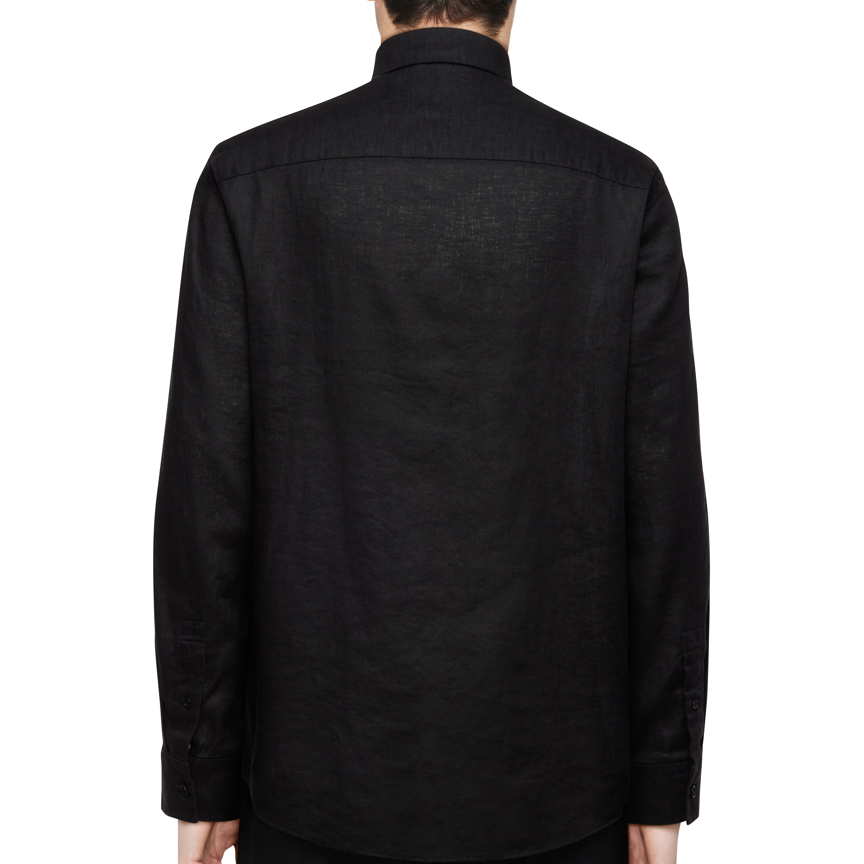 RAMIS - Regular Fit Hemd in Leinen-Baumwoll Mix - Herren - schwarz - Detailansicht am Model