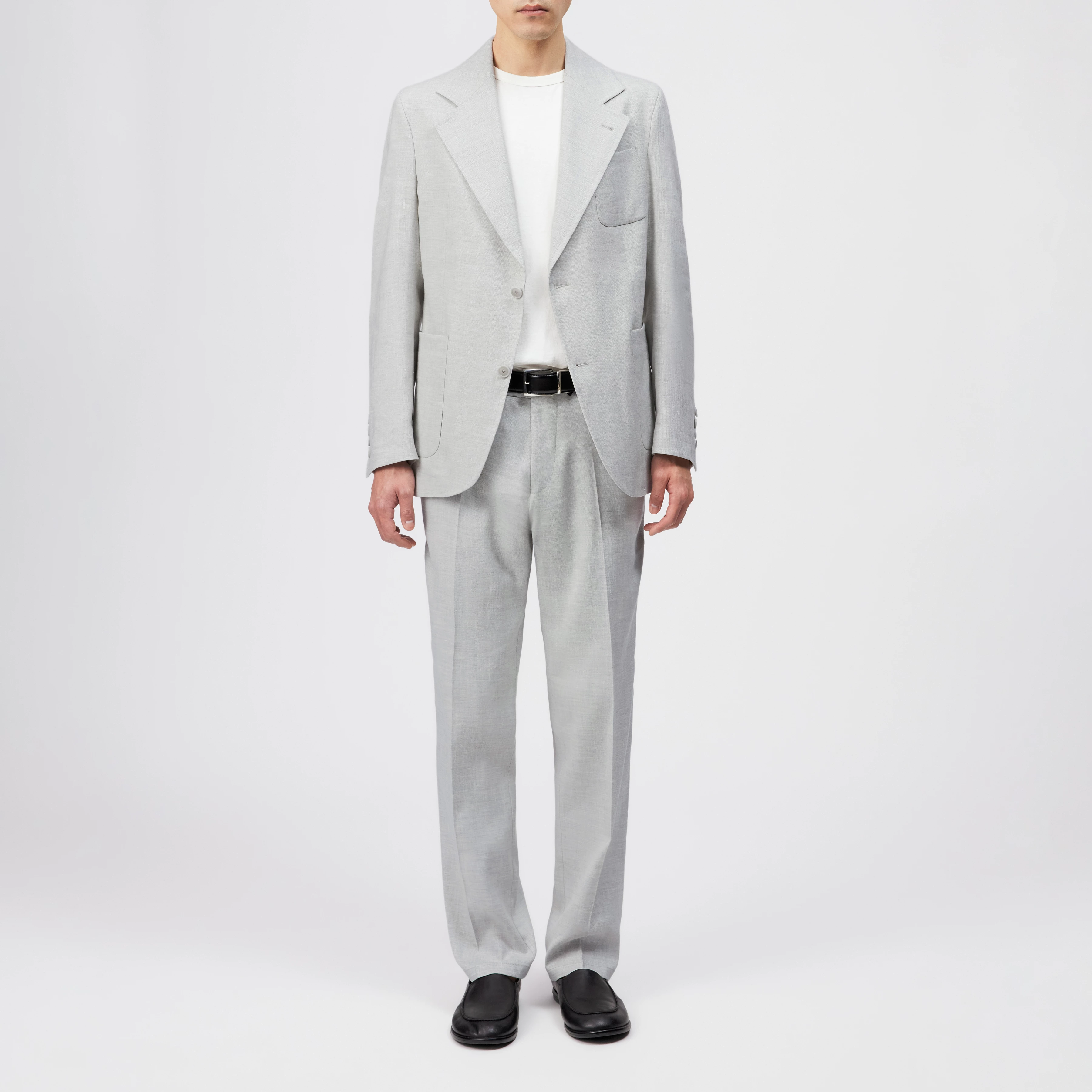 YEMO - Regular fit linen-blend blazer - men - grey - Ganzkörper-Frontansicht