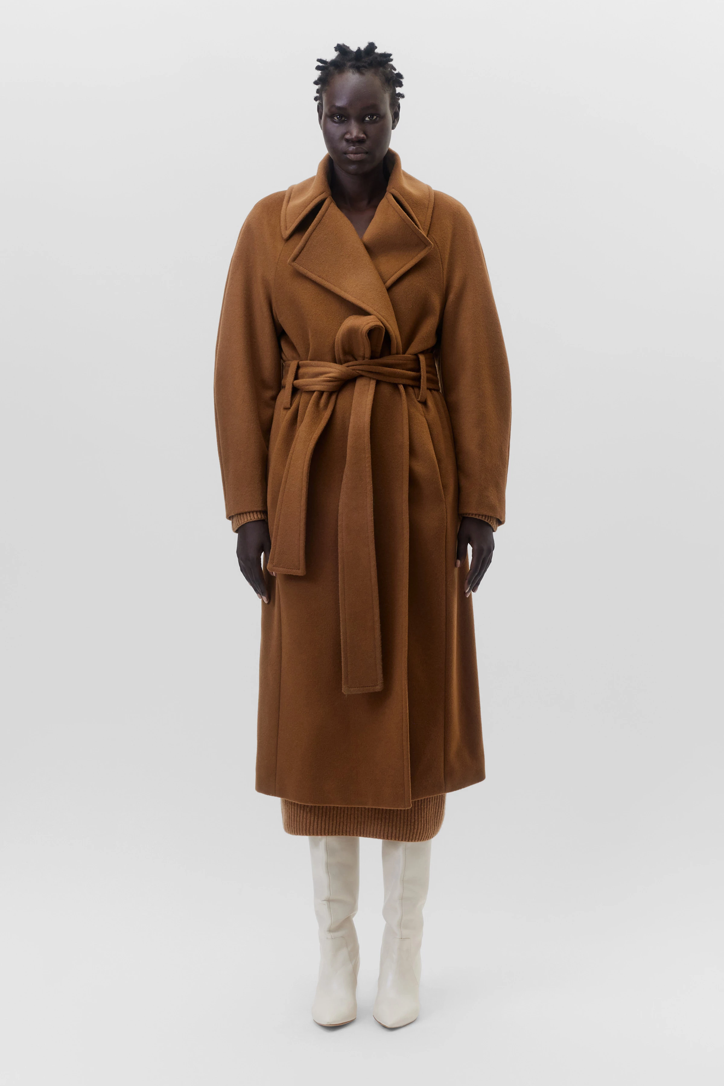 ALPERTON_2 - Mantel in Kaschmir-Mischung - Damen - braun - Ganzkörper-Frontansicht