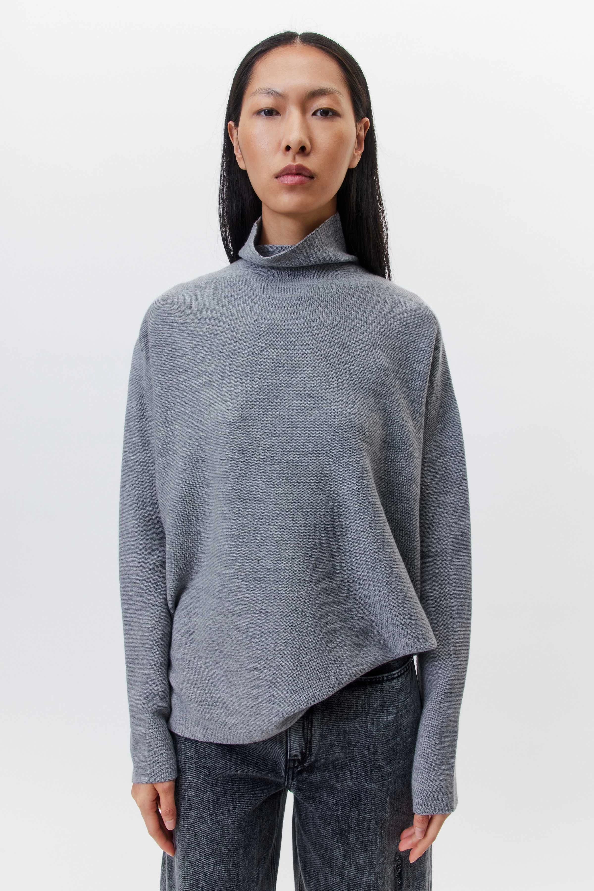 LIORA - Rollkragenpullover in Merinowolle - Damen - grau - Frontansicht