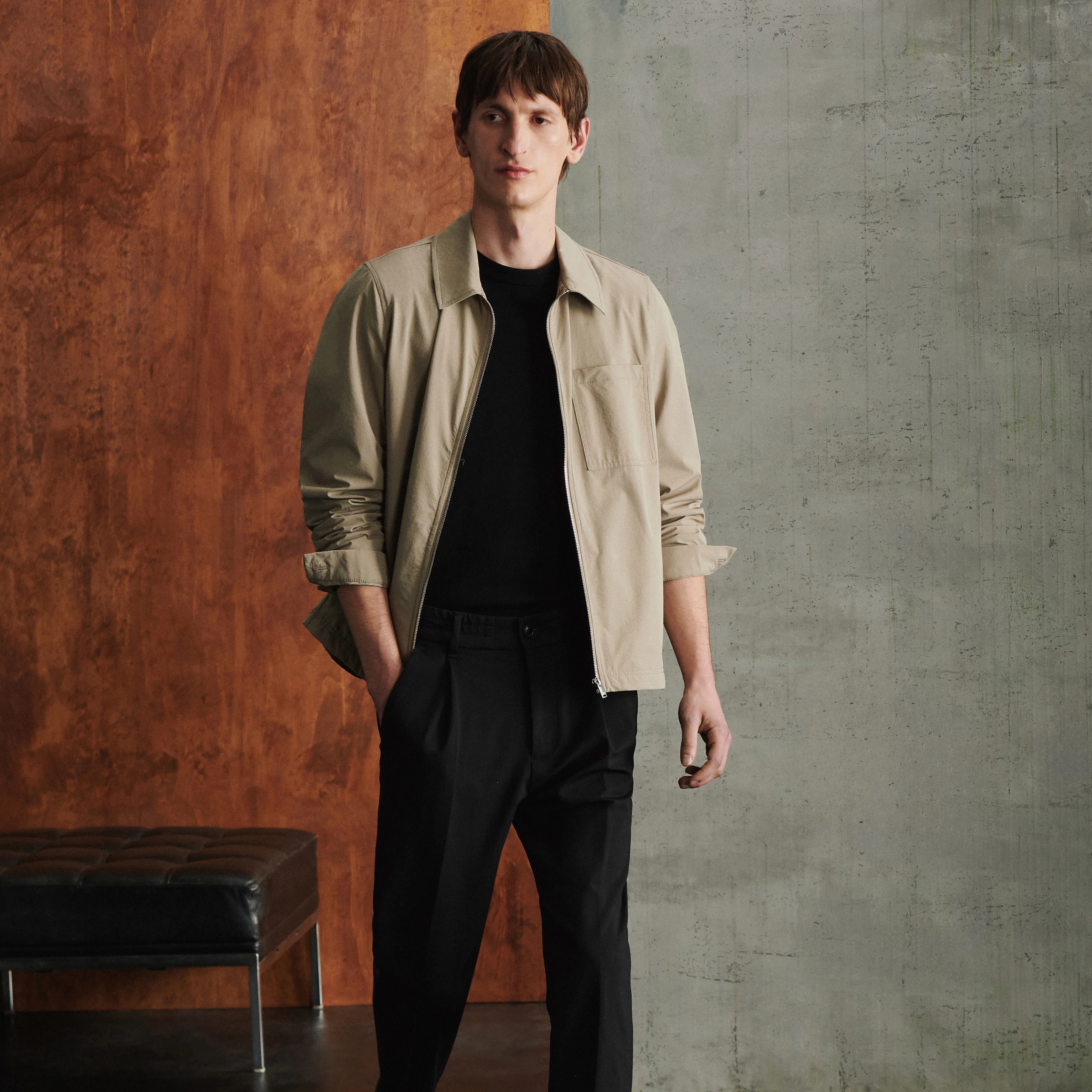 JERSON - Regular Fit Zip Jacket in Techno Stretch - men - beige