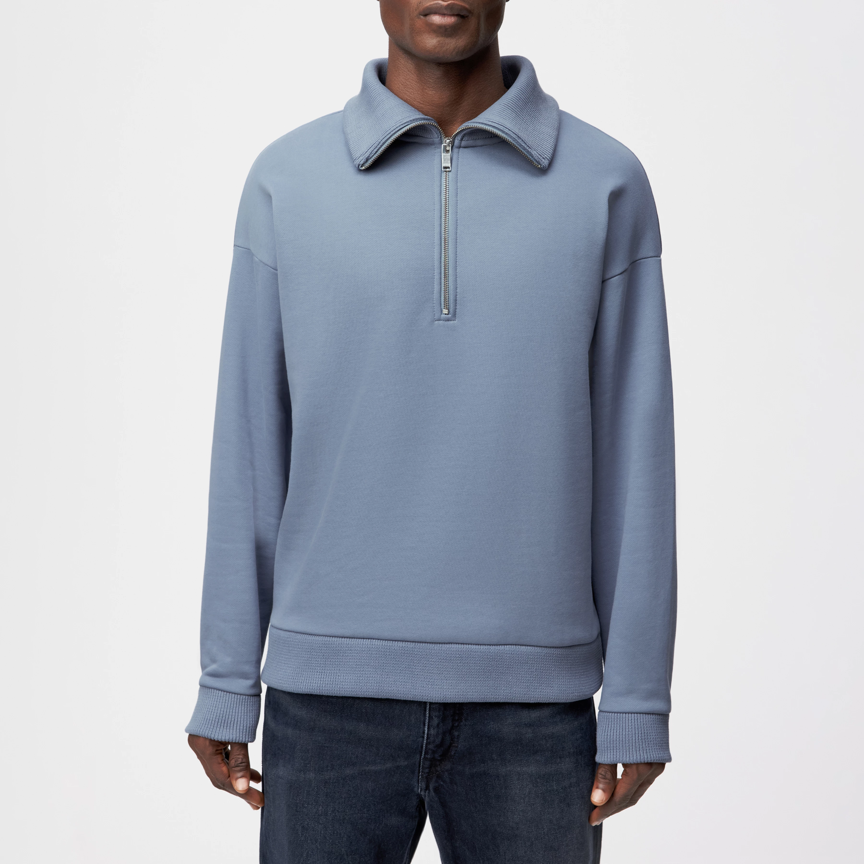 KAILEP_D - Troyer sweatshirt with half zip in French terry - men - blue - Frontansicht