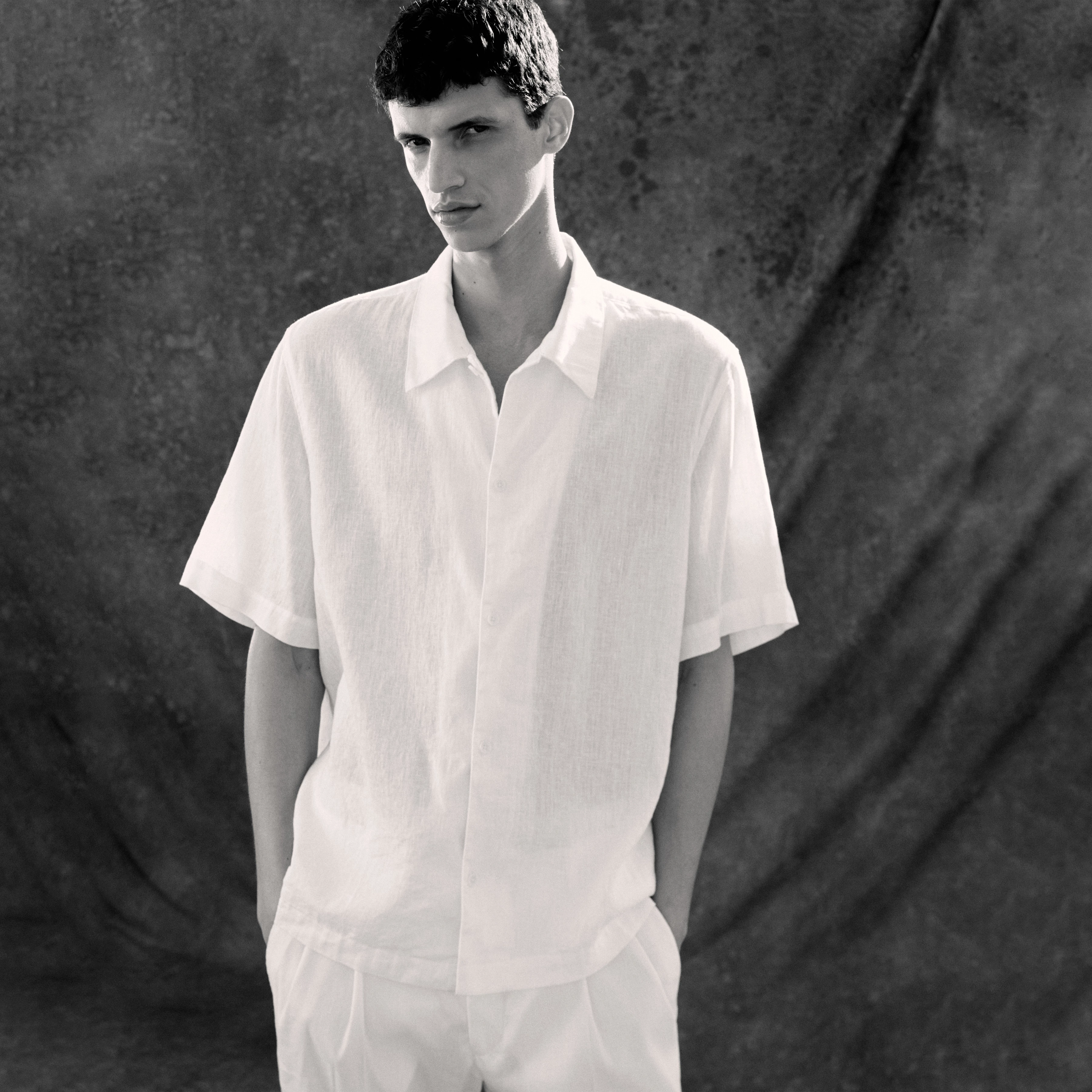 MERYN - Short-sleeve linen blend shirt - men - white