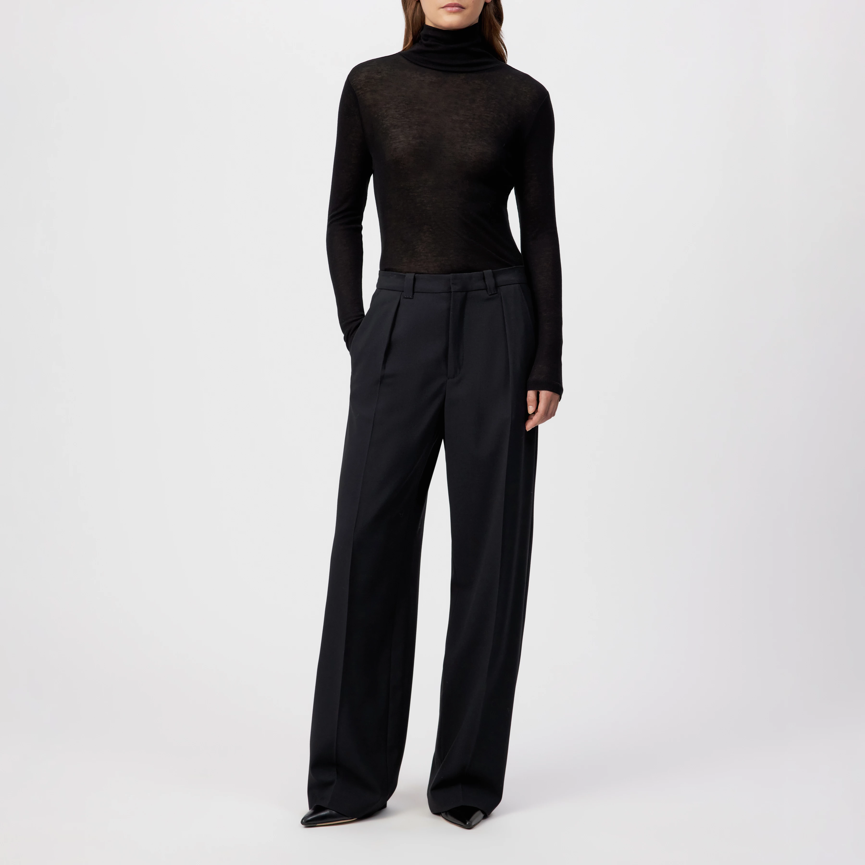 ADUCT - Pantalon ajusté à coupe droite en gabardine - women - noir - Ganzkörper-Frontansicht