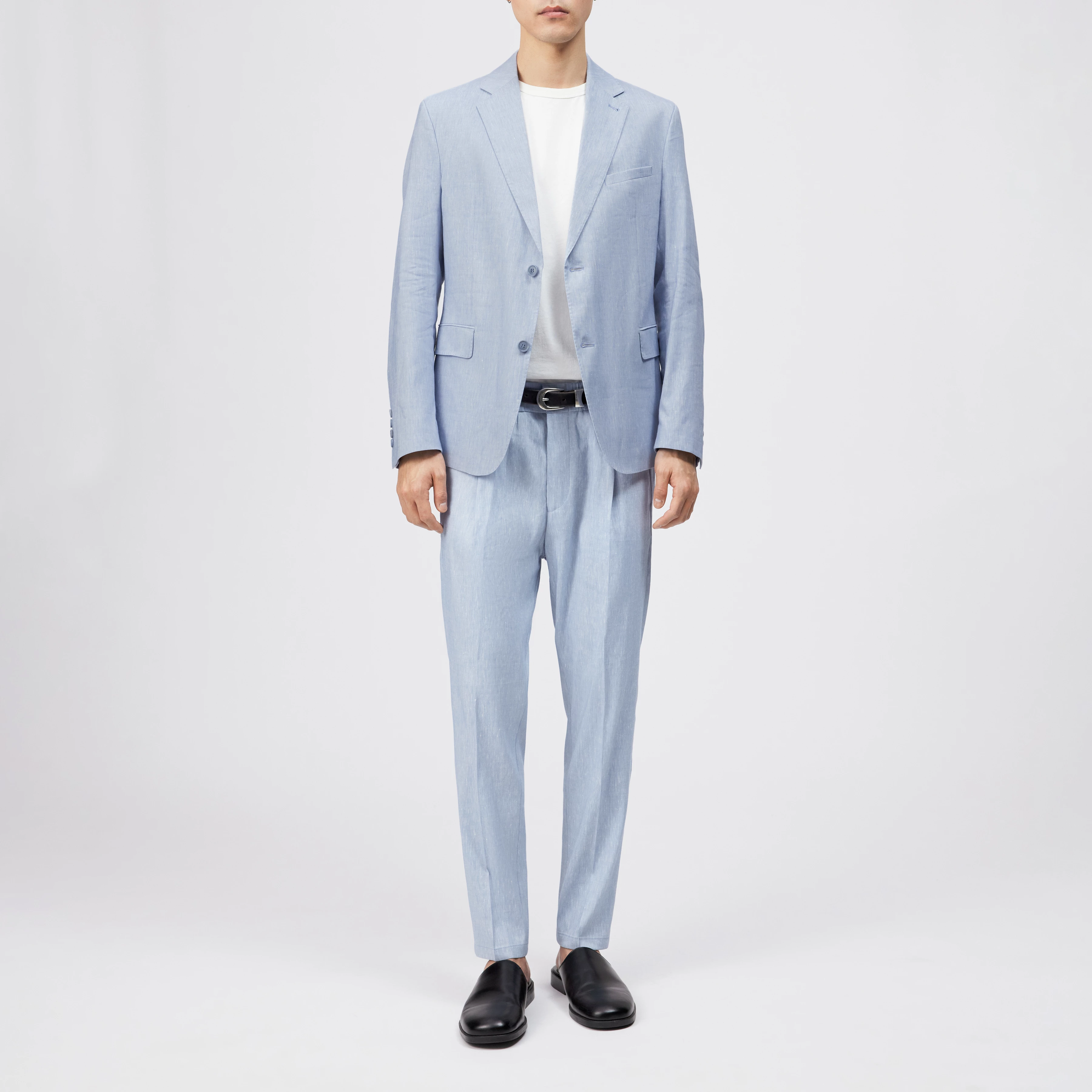 YAMES - Single-breasted jacket in linen blend - men - blue - Ganzkörper-Frontansicht