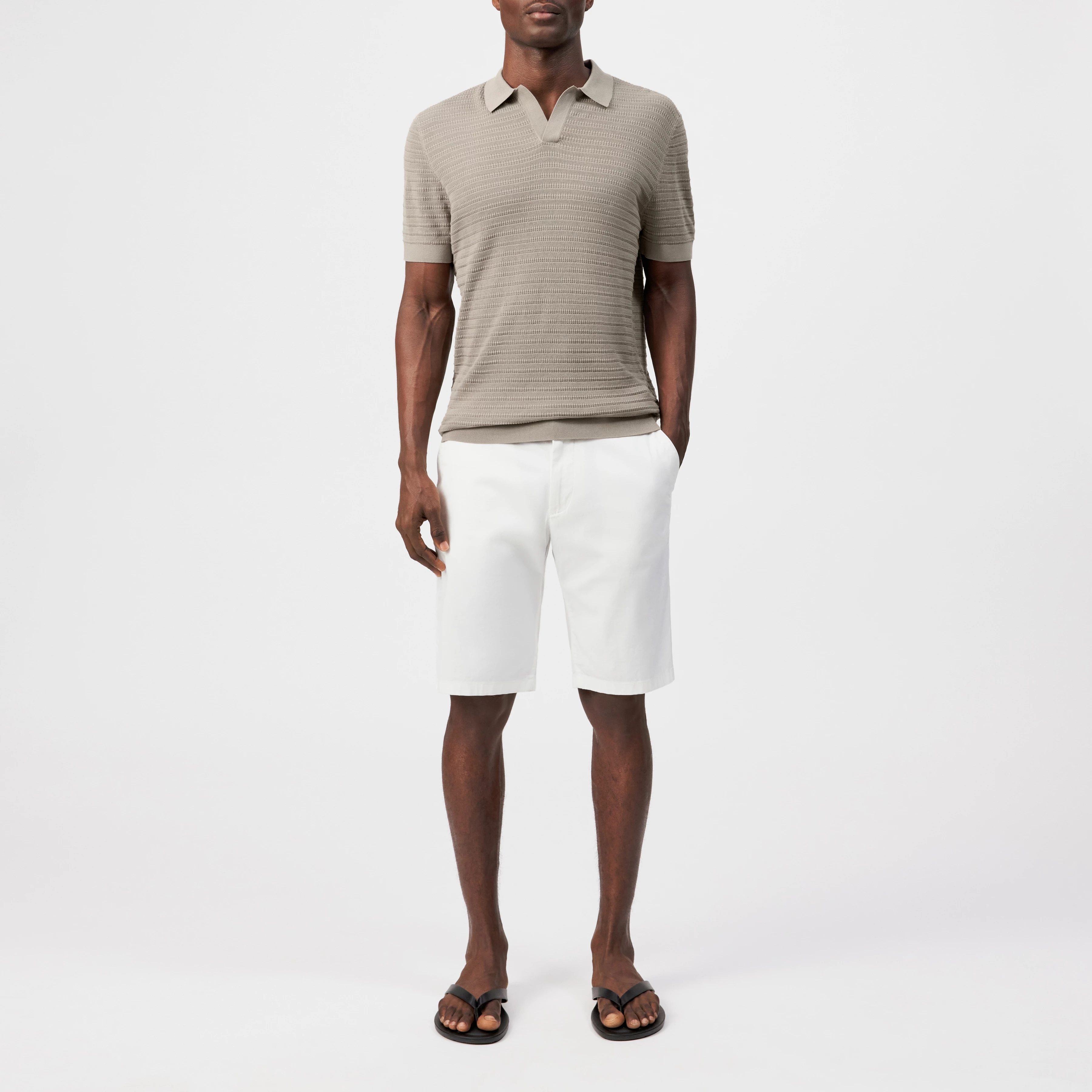 BRAIAN - Knitted polo in mercerised cotton - men - beige - Ganzkörper-Frontansicht