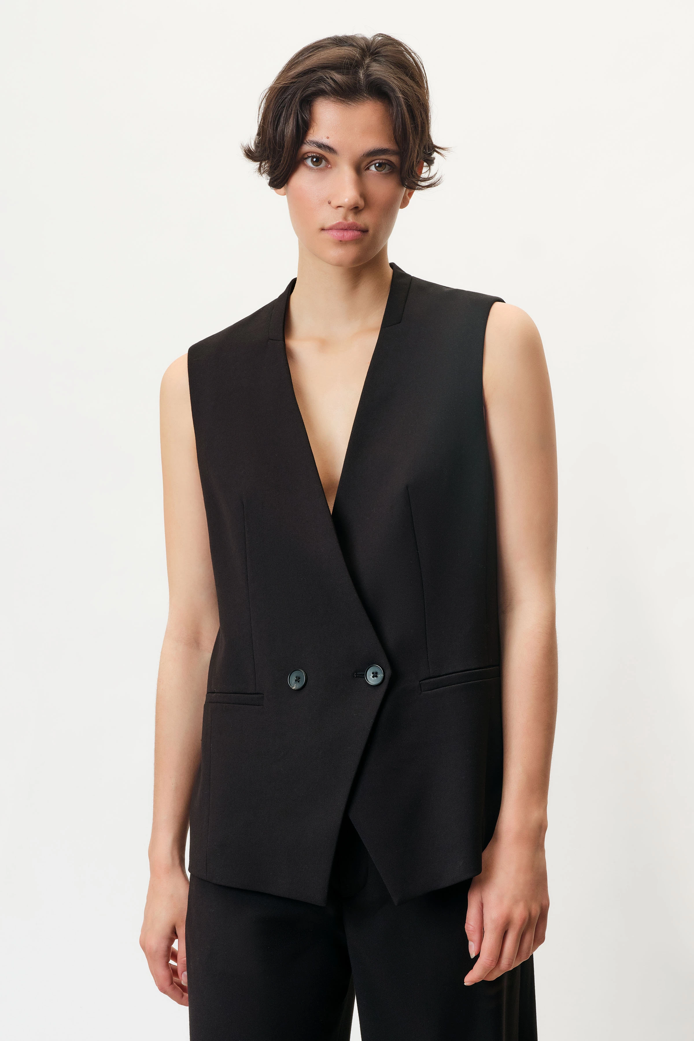 HEYFORD - Kurze Weste mit zweireihigem Verschluss in softem Flanell - Damen - schwarz - Frontansicht