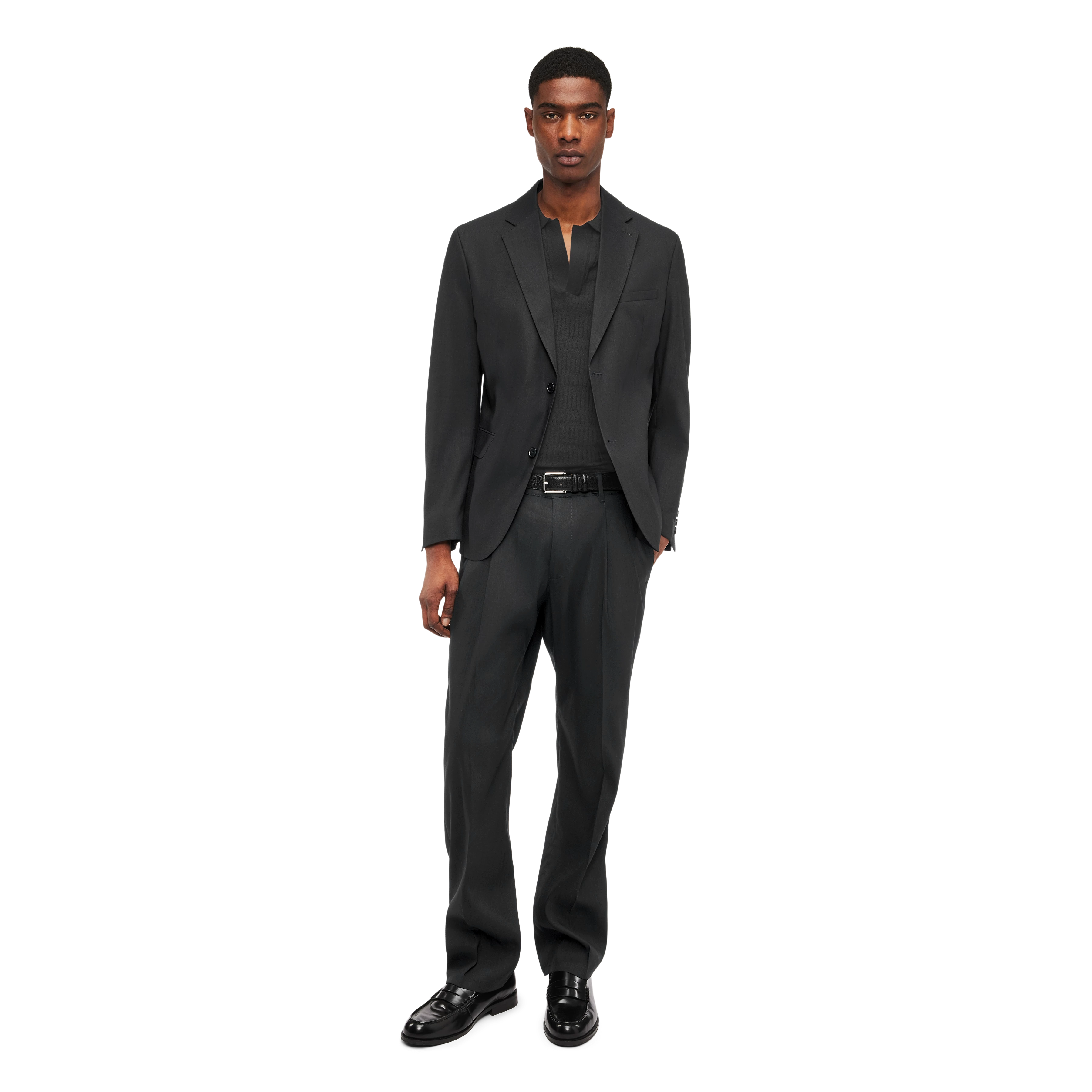 YAMES - Einreihiges Sakko in Leinen-Mix - Herren - schwarz - Ganzkörper-Frontansicht