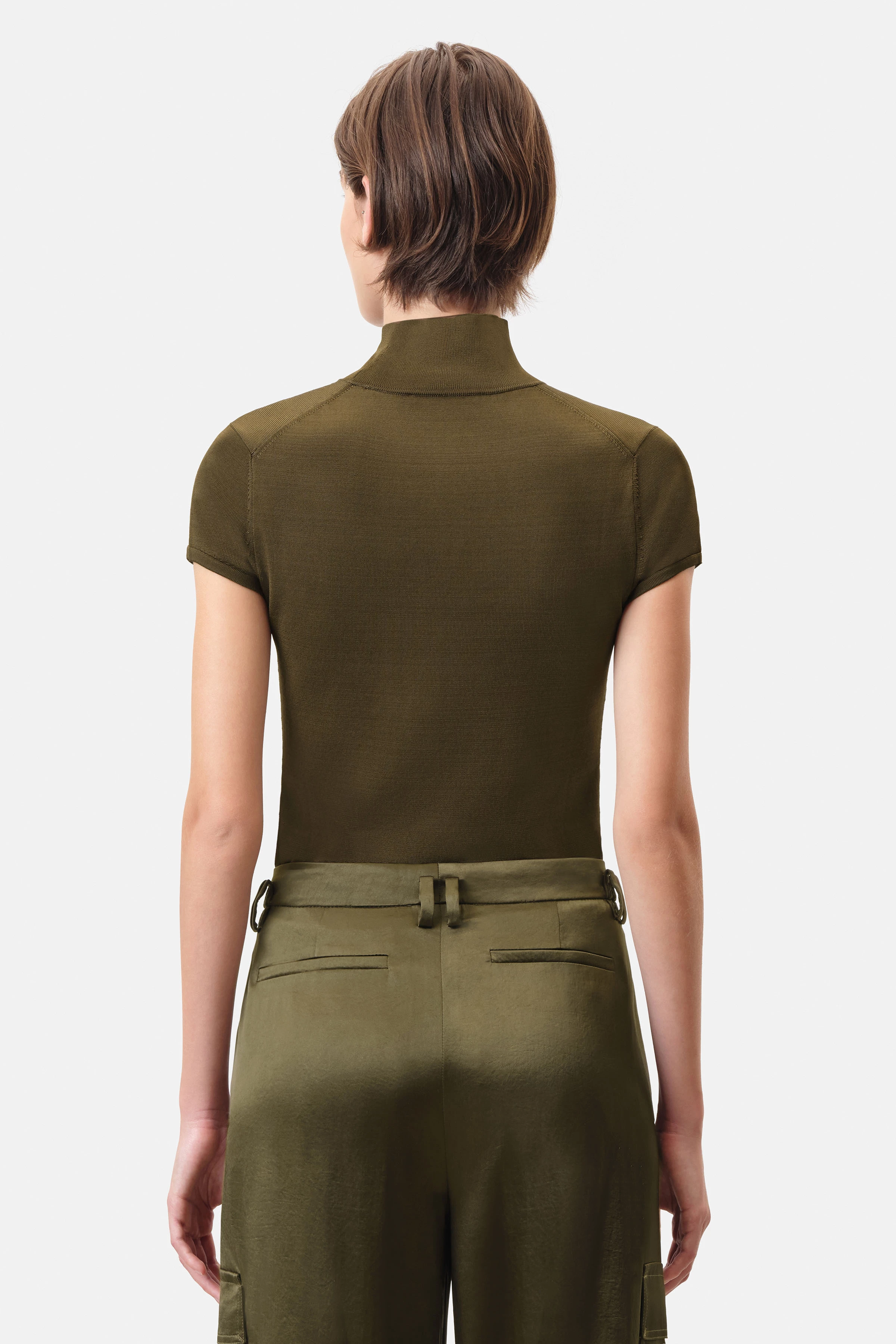 IRIMA - t-shirt met col van glanzende viscose - dames - bruin - Rückansicht