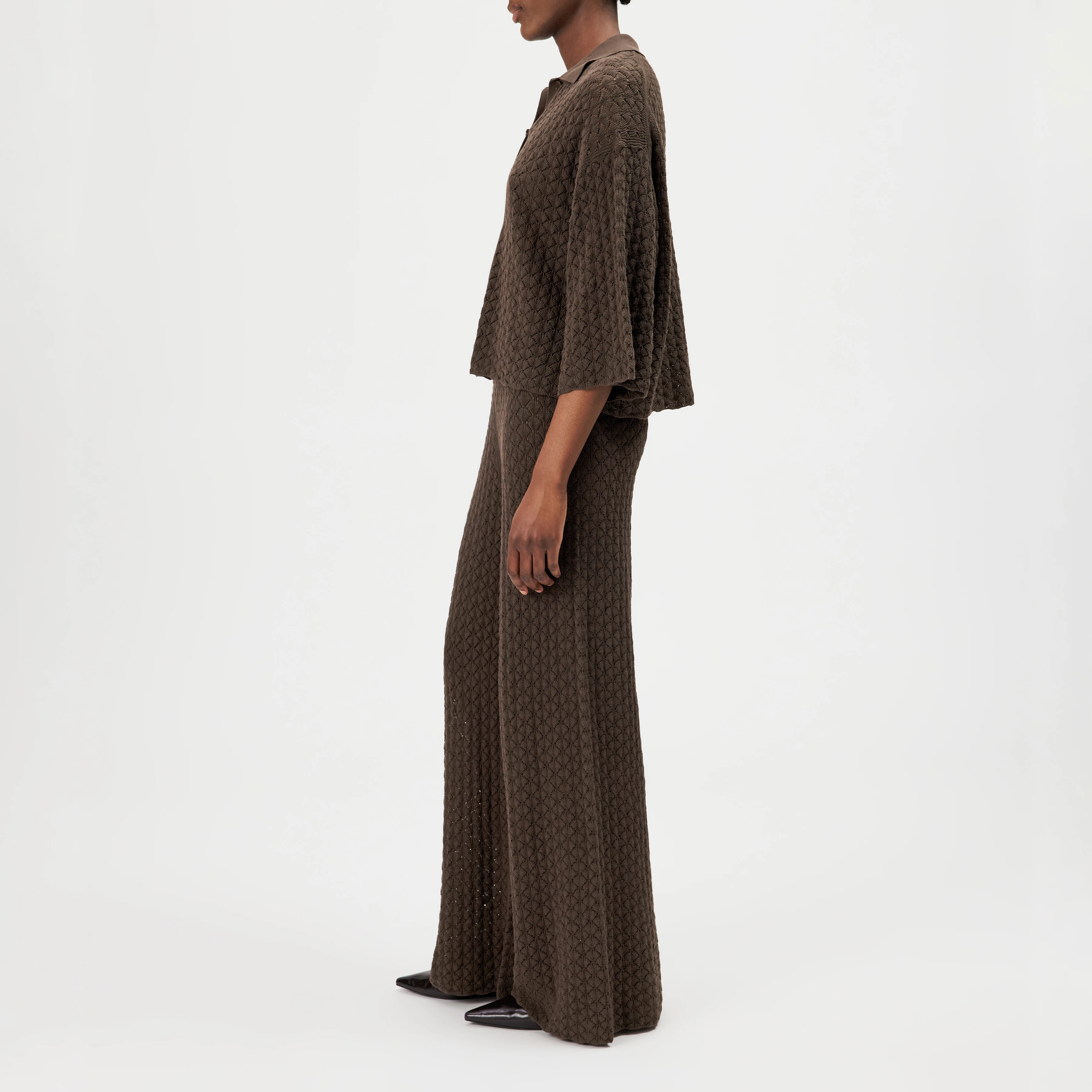 LOYSIA - Cropped overshirt in textured fine knit look - women - brown - Seitenansicht