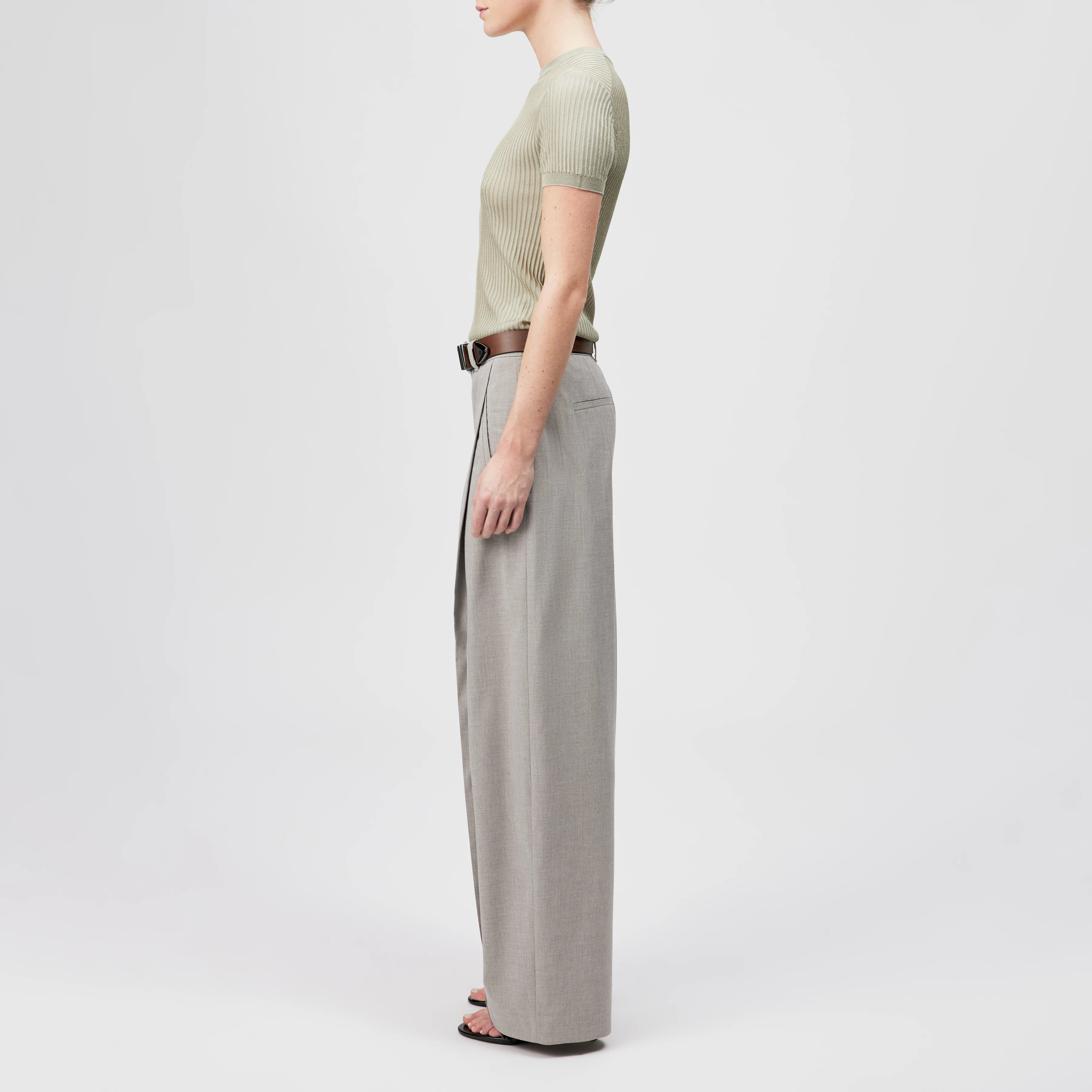 MOGLINI_2 - Crew Neck Knit T-Shirt with Ribbed Texture - women - beige - Seitenansicht