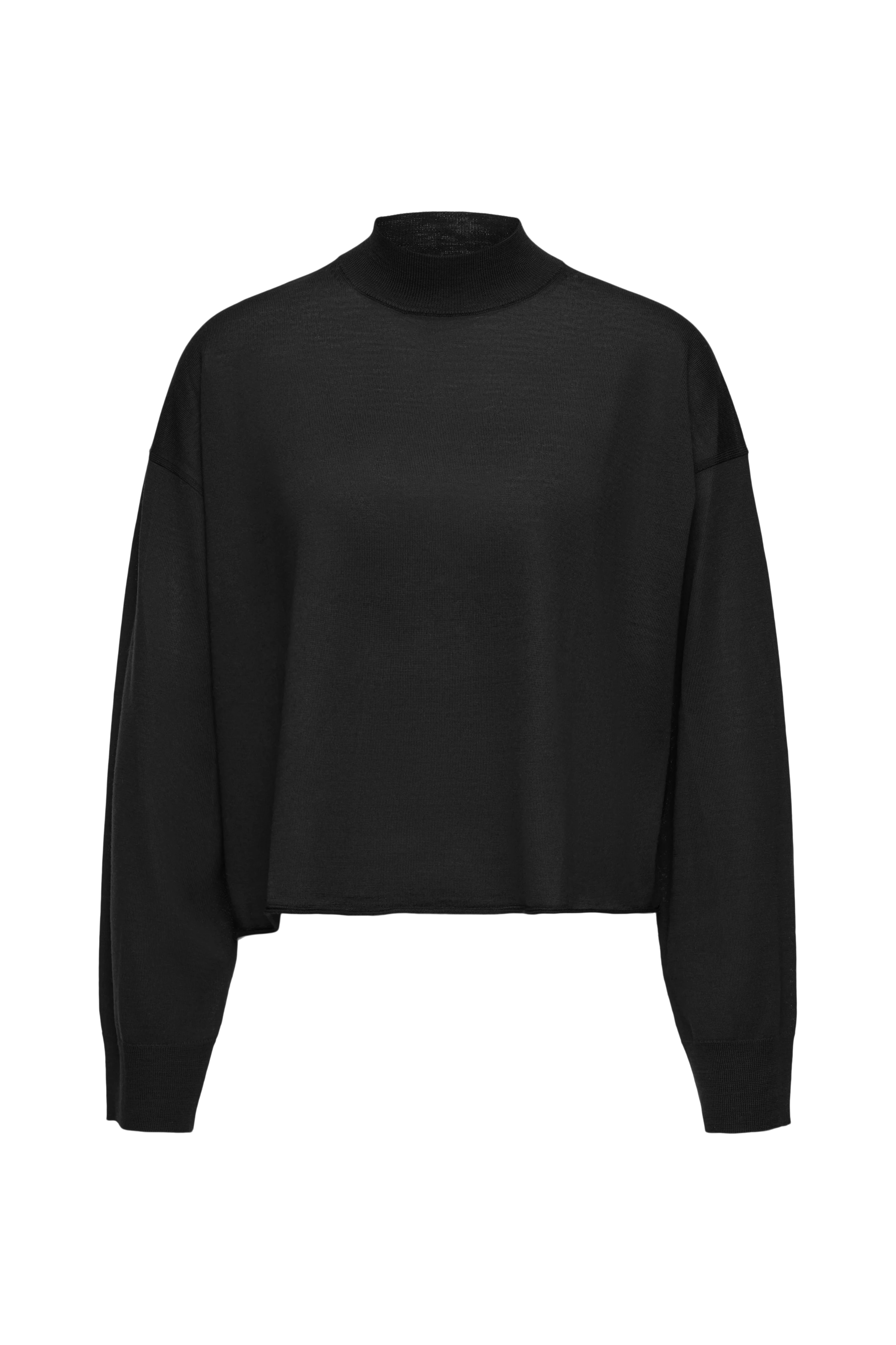 MATHISA - Cropped jumper in fine merino wool - women - black - Freisteller Frontansicht