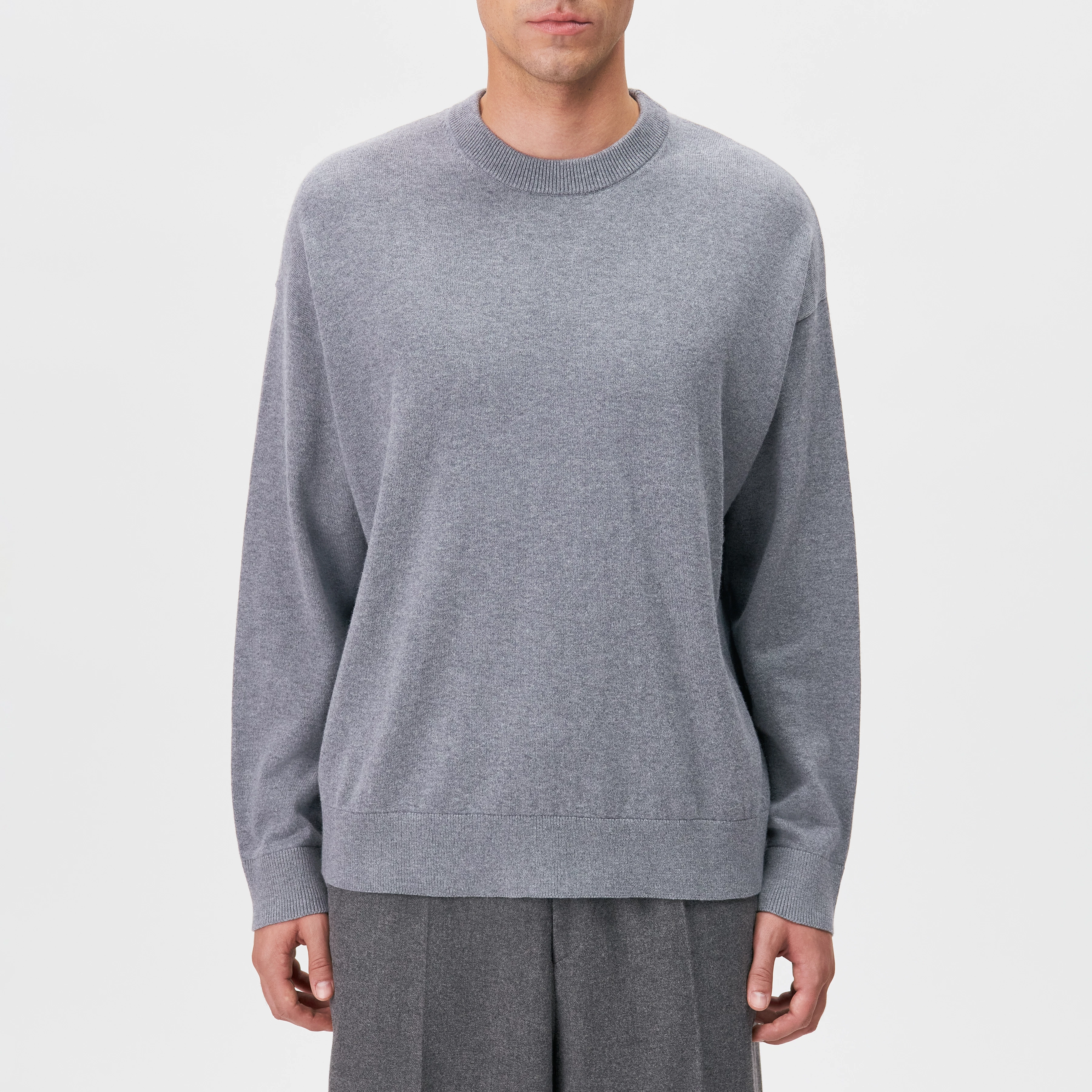 VALDRIK - Rundhals Pullover in boxy fit - Herren - grau - Frontansicht