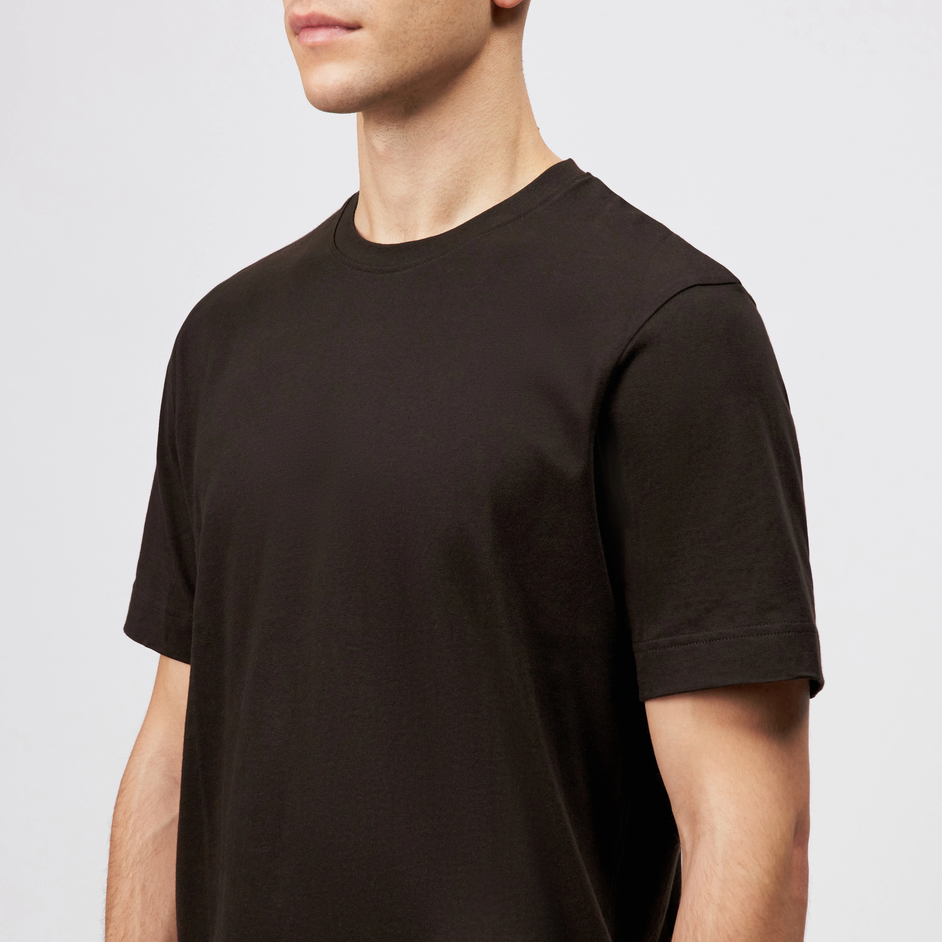 RAPHAEL - T-Shirt in reiner Baumwolle - Herren - braun - Detailansicht am Model