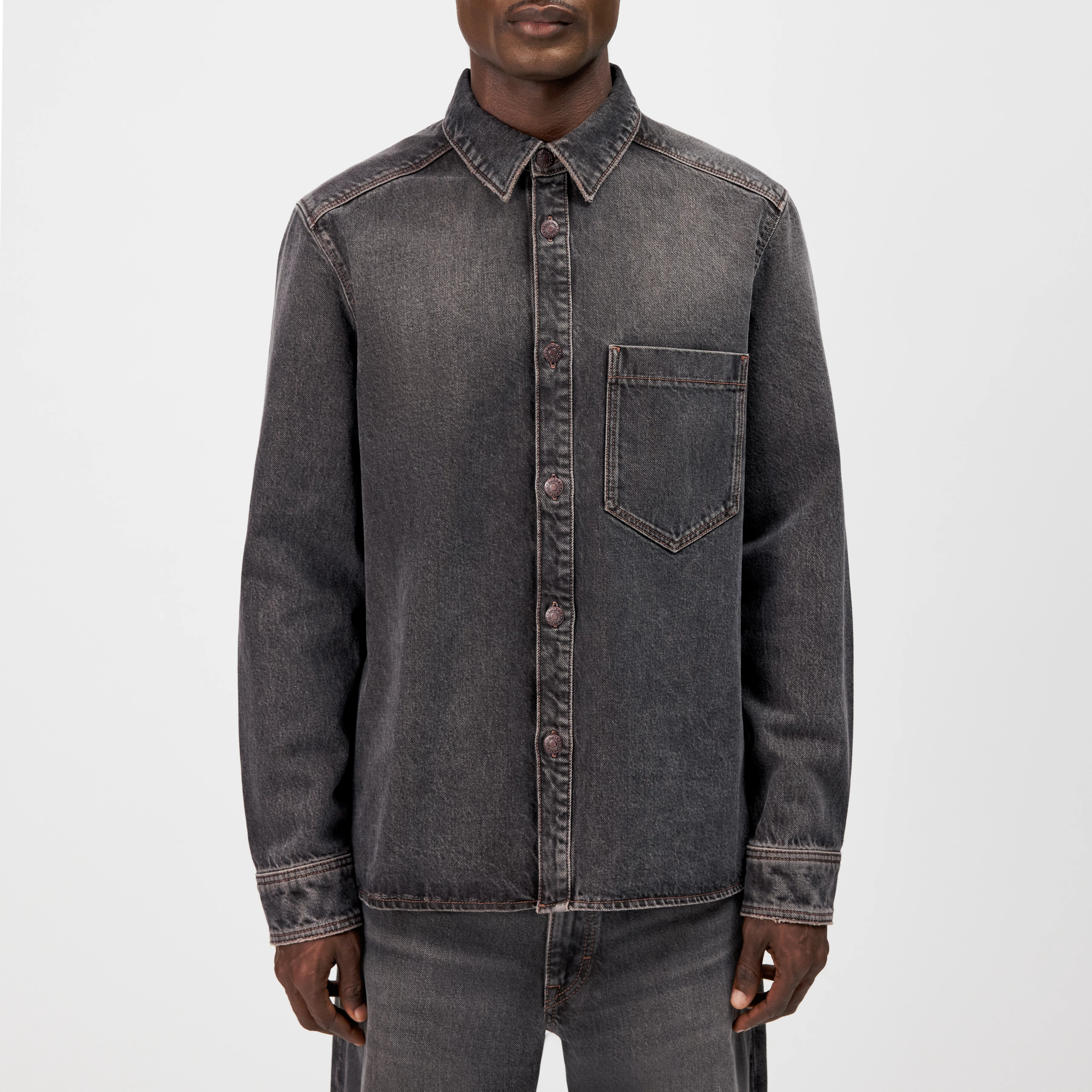 DIEGGO - Denim Overshirt with Chest Pocket - men - beige - Frontansicht