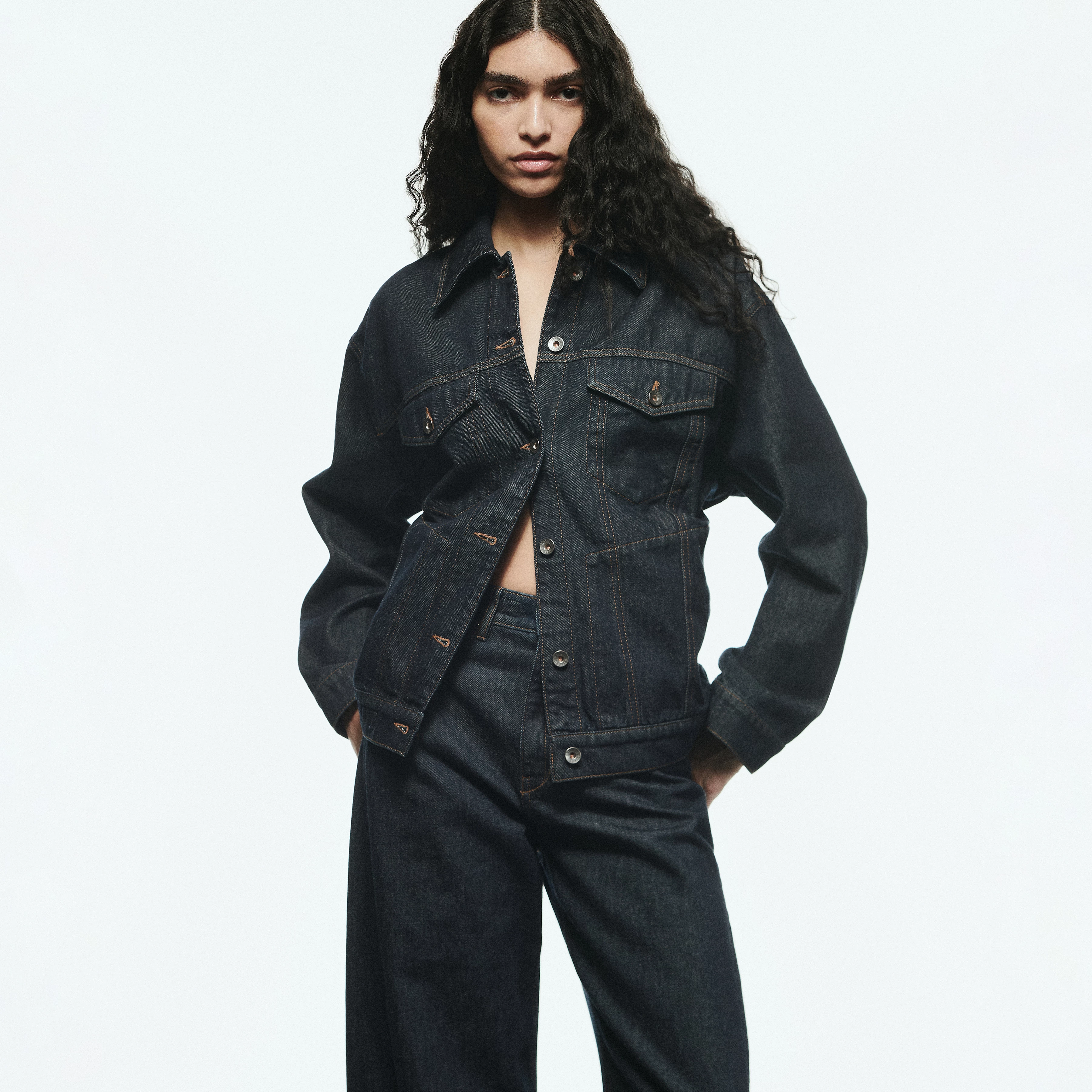 UPHALL - Oversized pure cotton denim jacket - women - blue