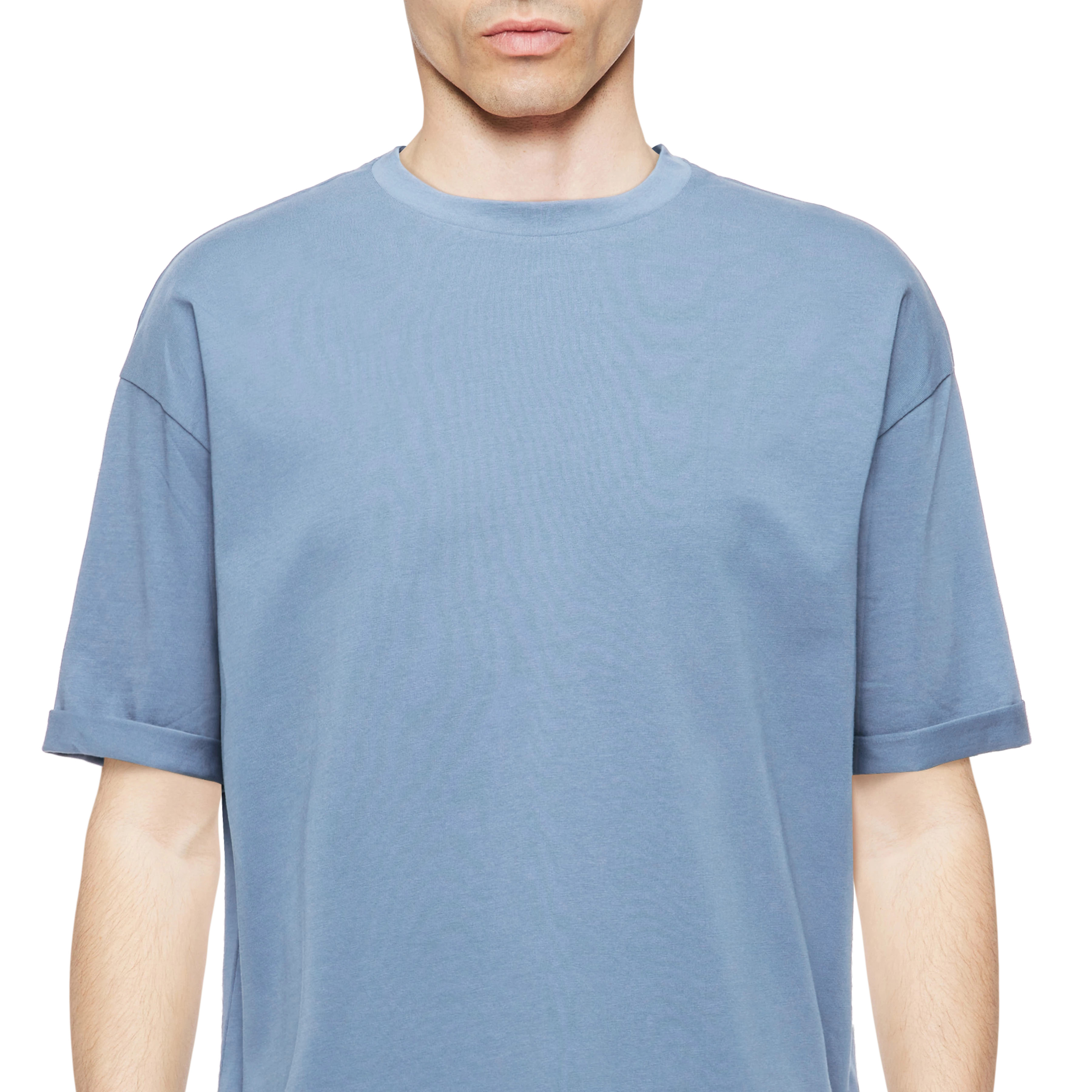 THILO - Relaxed fit T-Shirt in reiner Baumwolle - Herren - blau - Detailansicht am Model