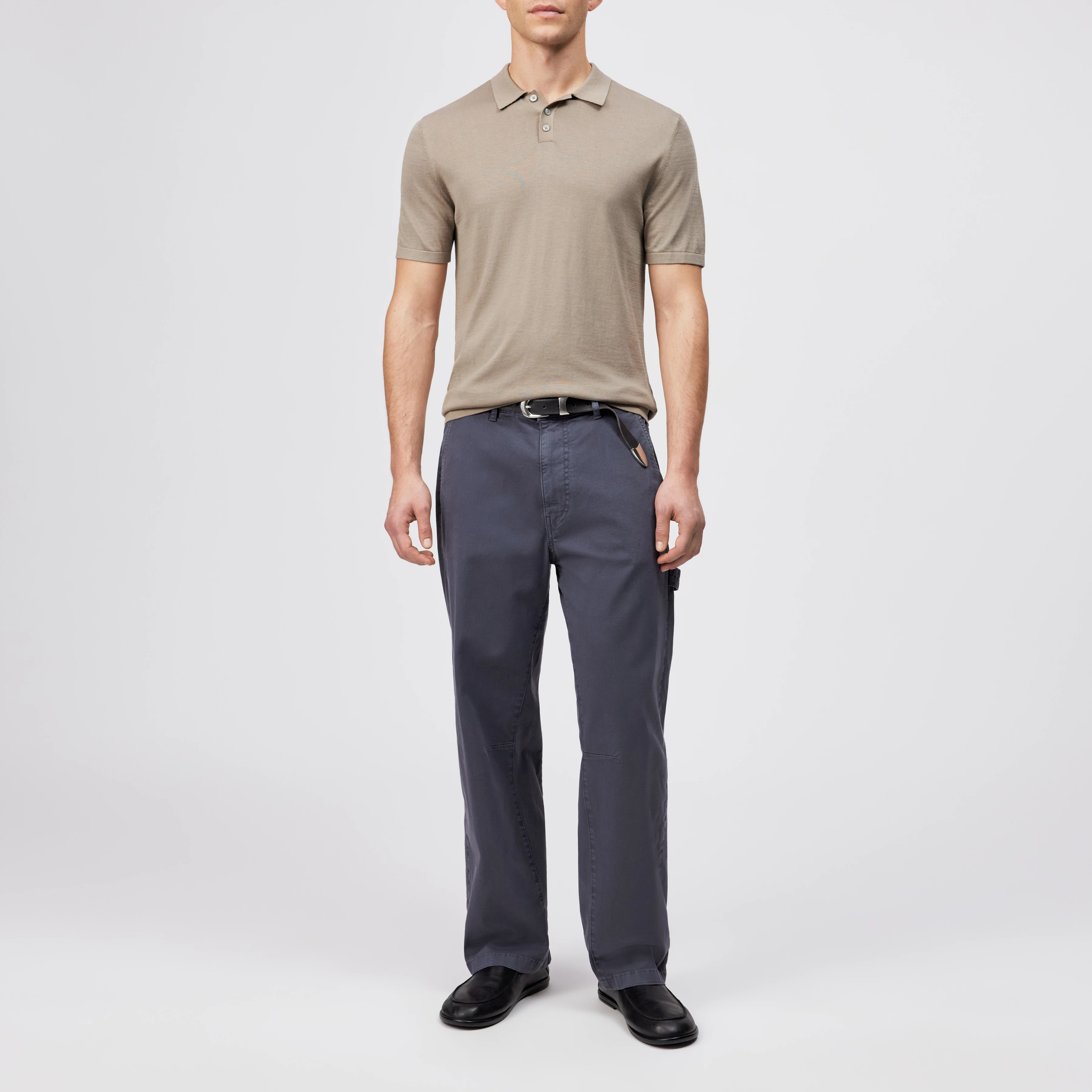 TRITON - Polo shirt in silk-cotton blend - men - beige - Ganzkörper-Frontansicht