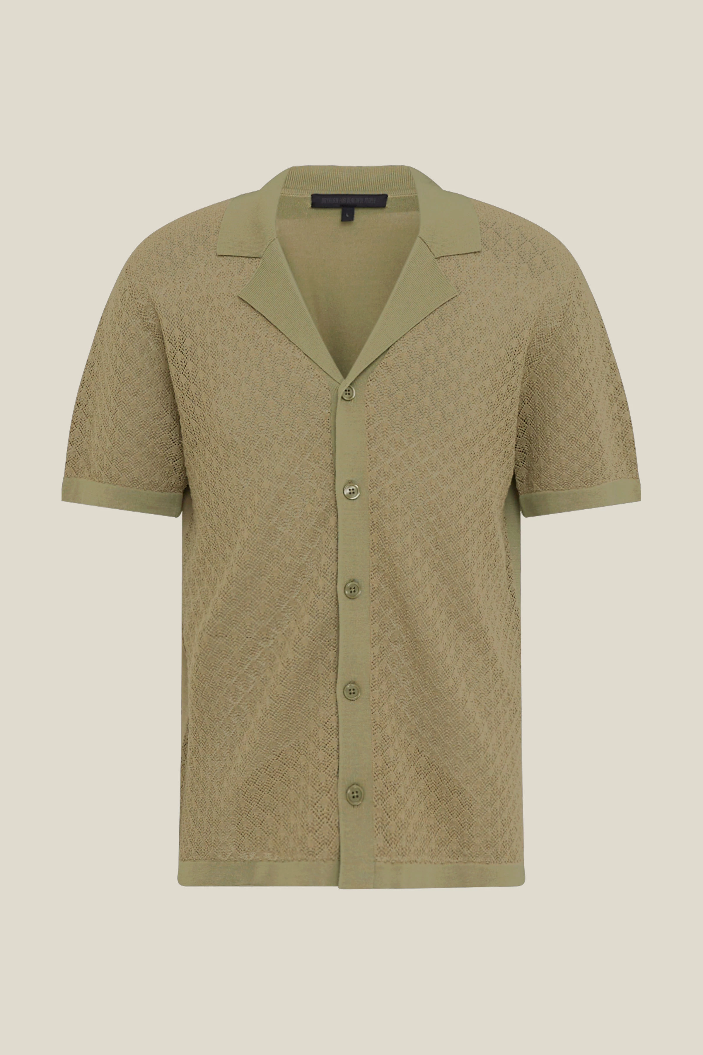 RAY - Knitted shirt with Cuban collar - men - green - Freisteller Frontansicht