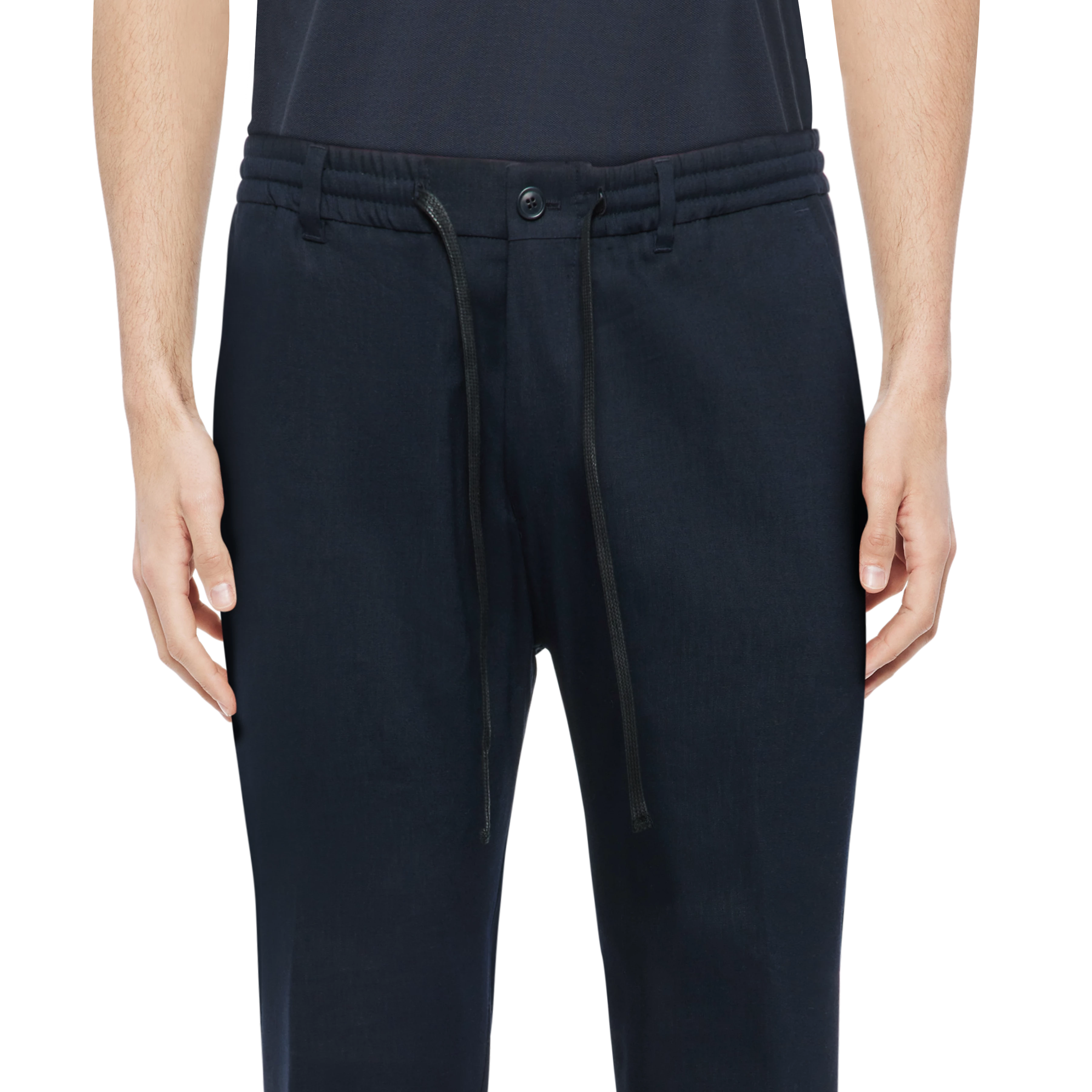 DEGER - Joggingbroek met koord in linnenmix - heren - blauw - Detailansicht am Model