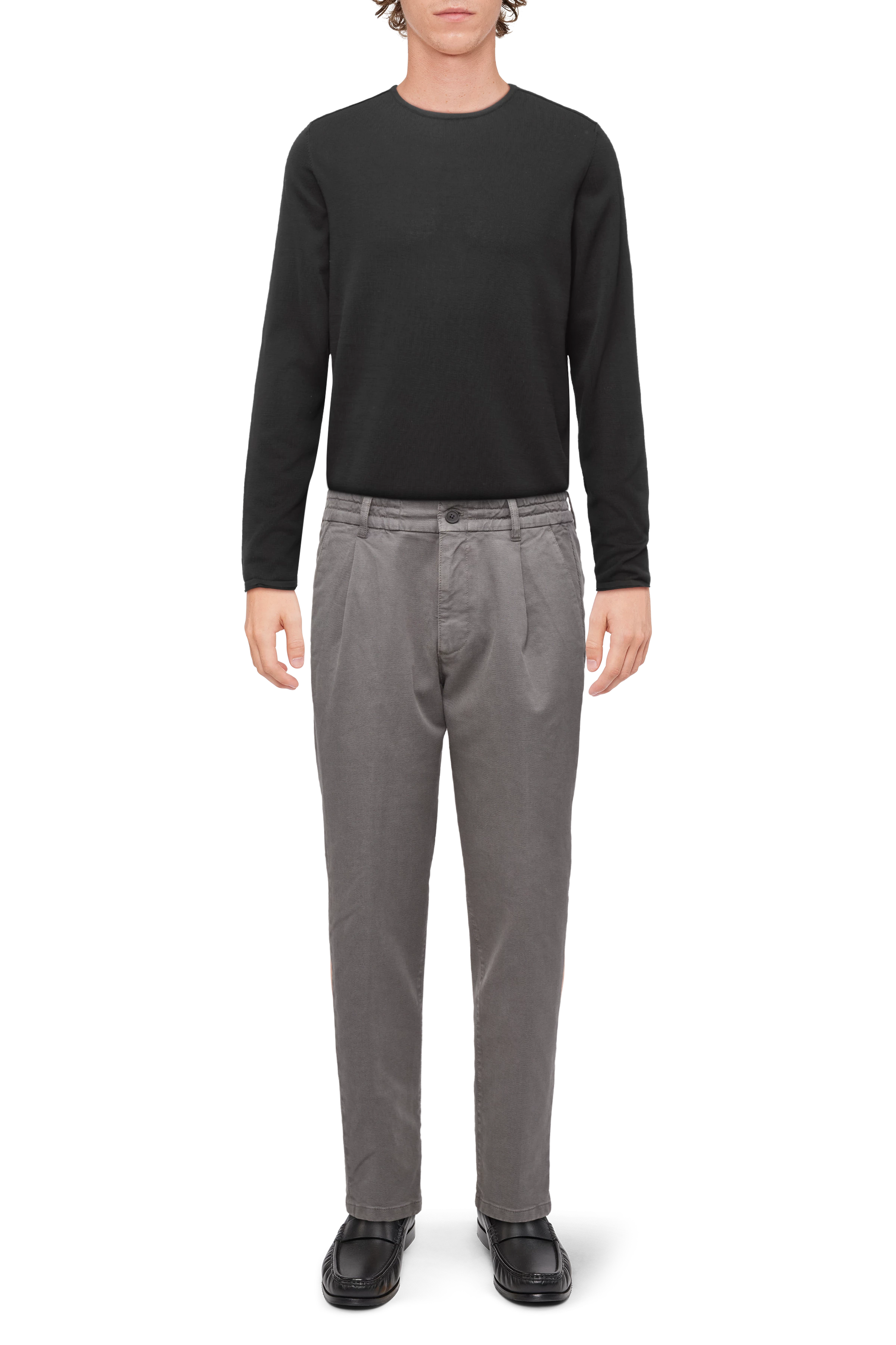 CHASY - Casual trousers with pleats in soft blended cotton - men - grey - Ganzkörper-Frontansicht