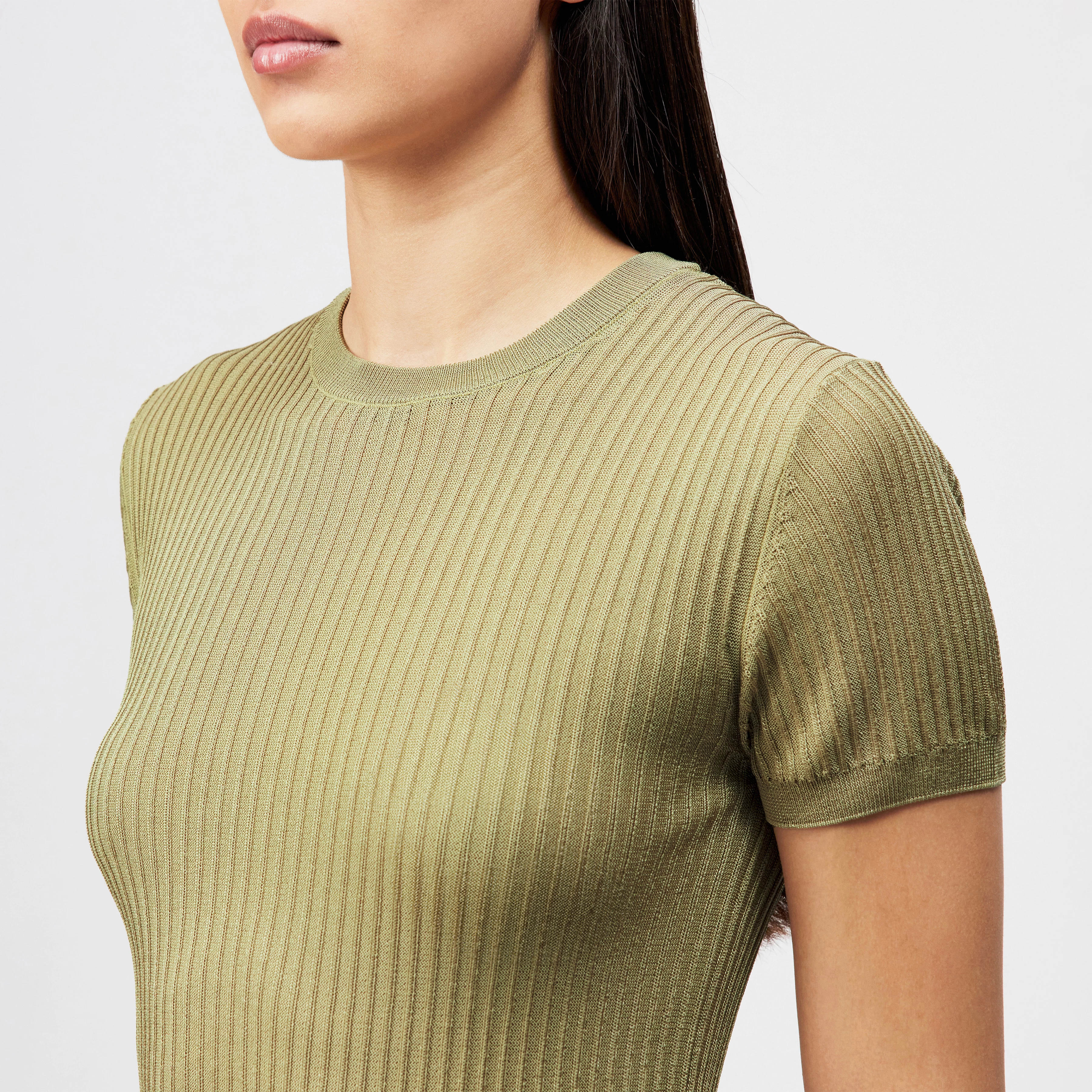 MOGLINI_2 - Crew Neck Knit T-Shirt with Ribbed Texture - women - brown - Detailansicht am Model