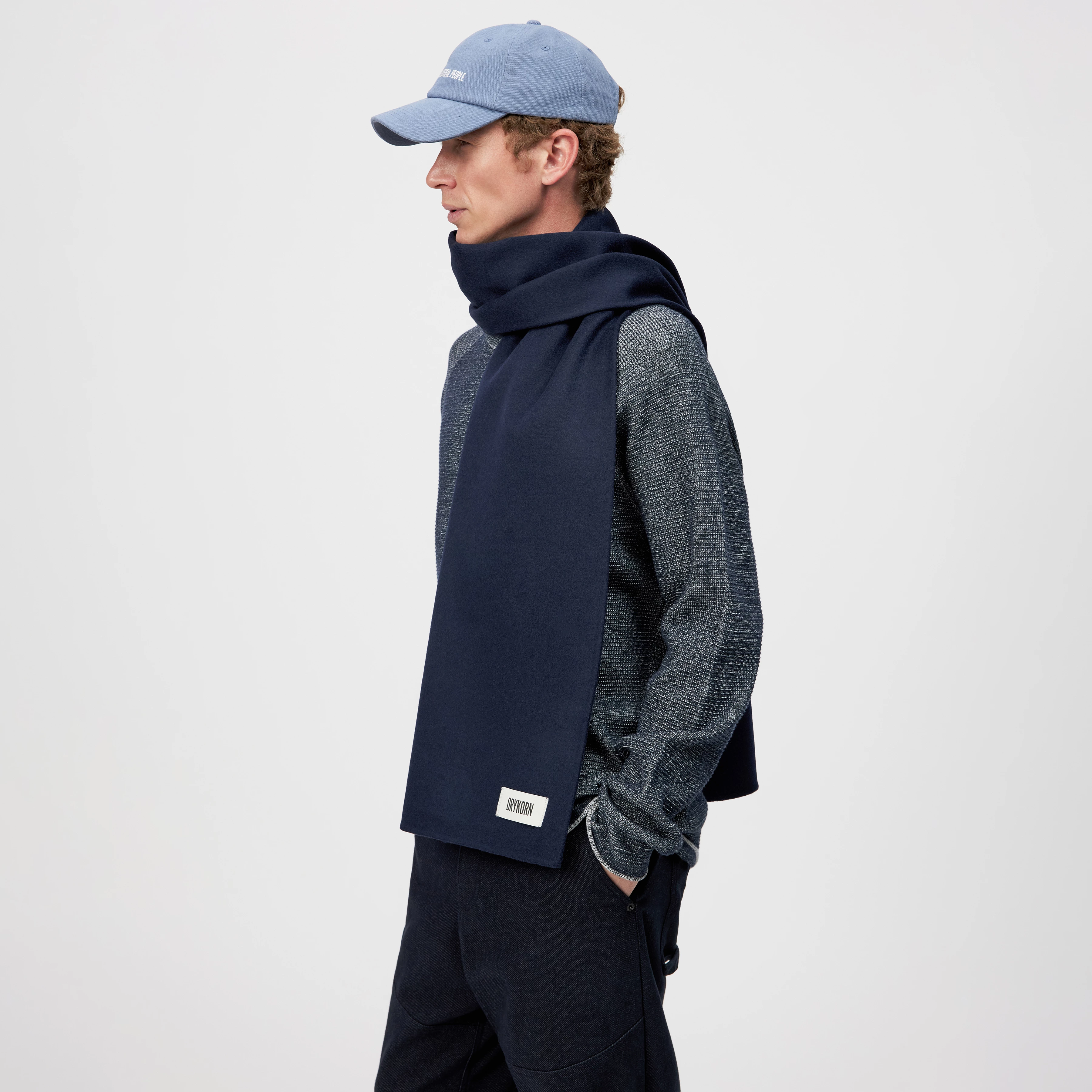 JARI - Scarf in double-faced wool - unisex - blue - Rückansicht