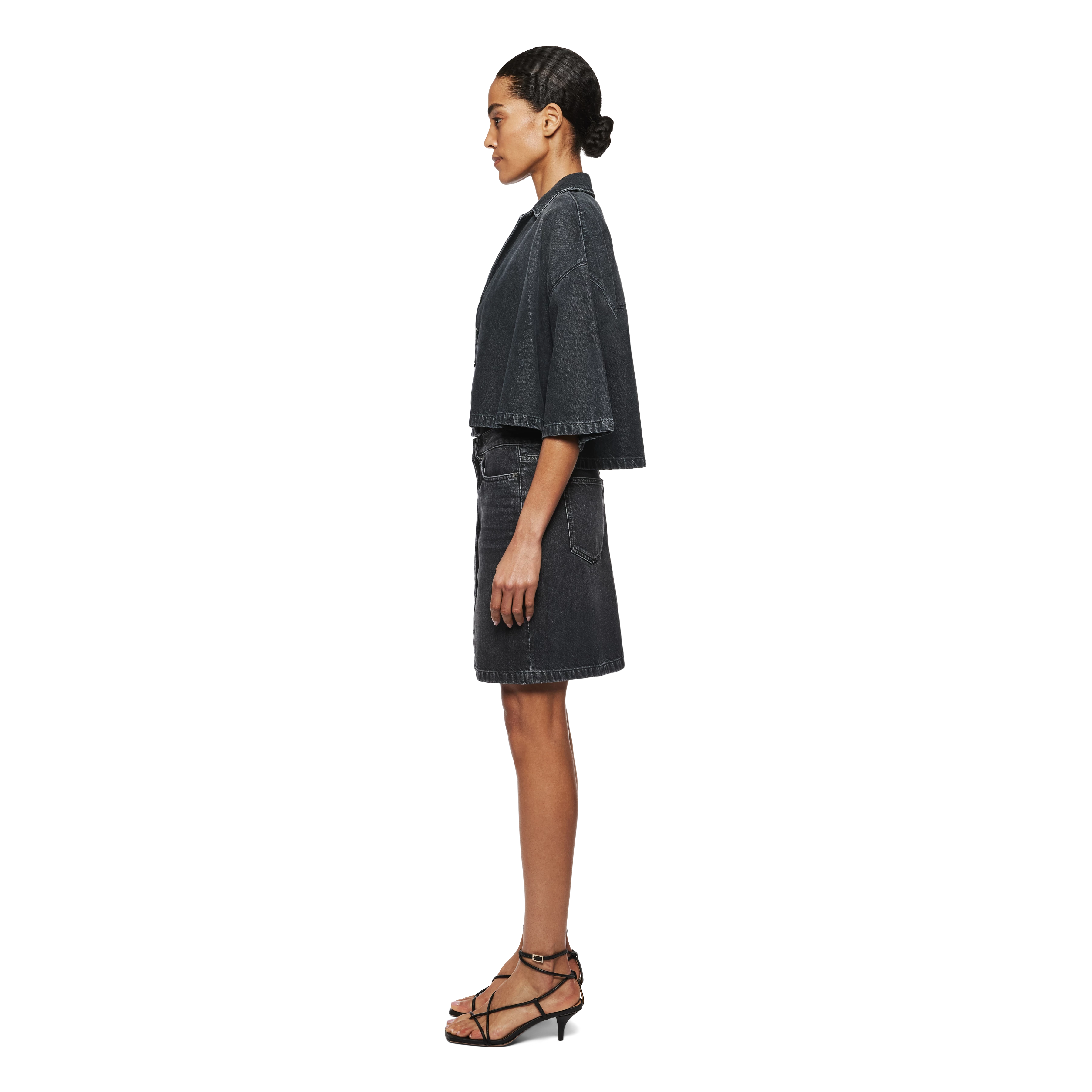 EMBUNA - Verkürzte Hemdbluse in Grey Denim - Damen - schwarz - Seitenansicht