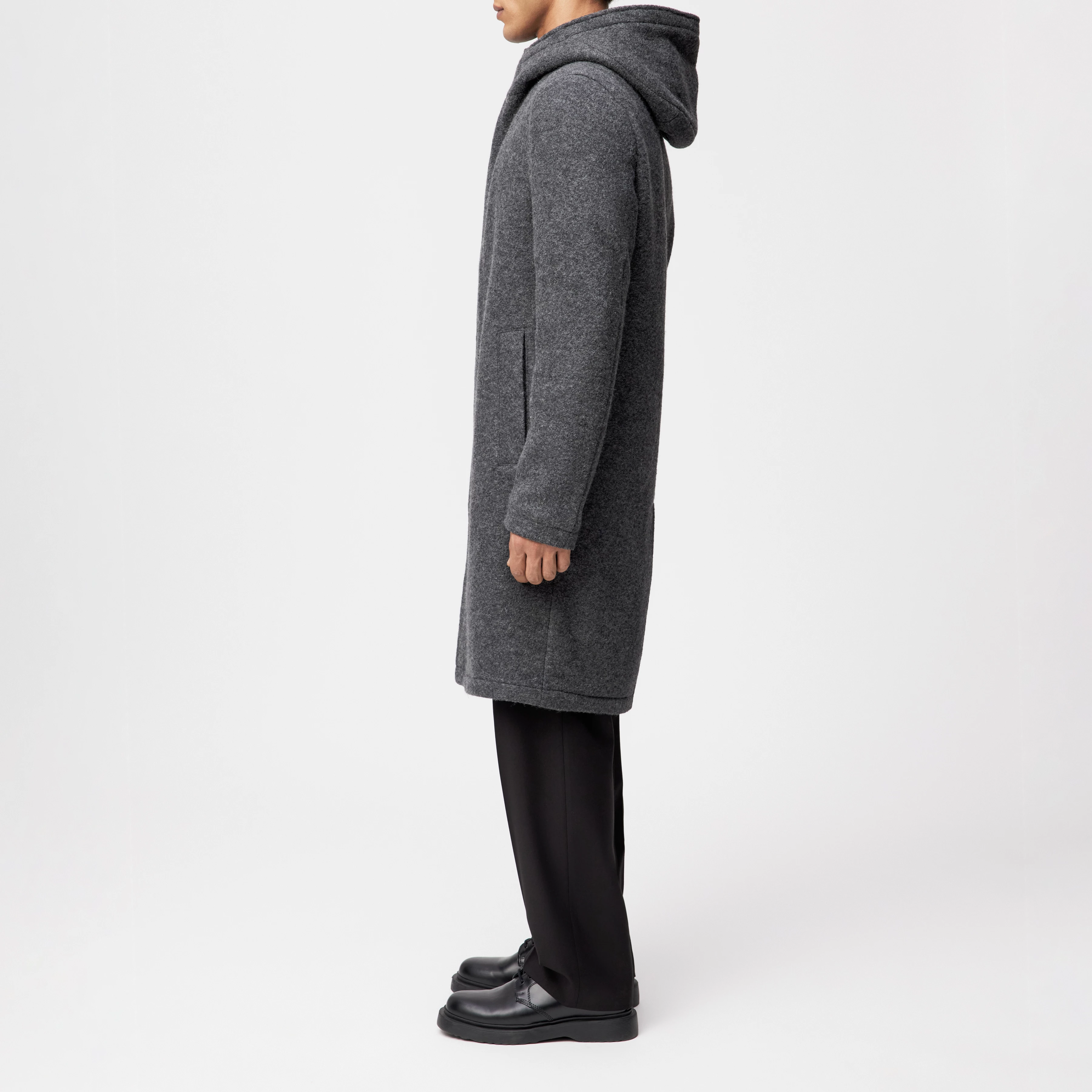 NAUKANO - Mantel mit Kapuze in Wolle - Herren - grau - Seitenansicht