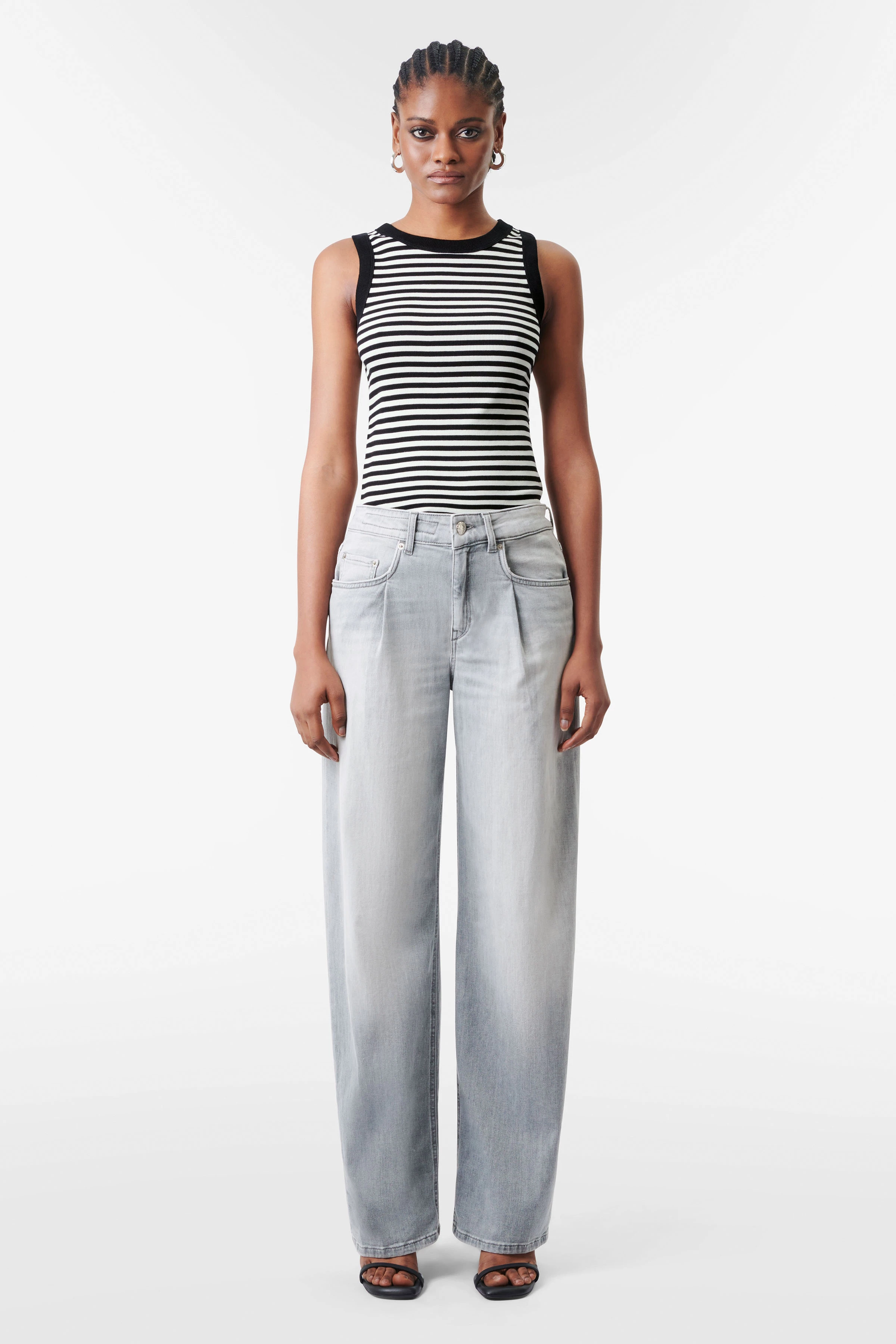 OLINA - tanktop met ronde hals in ribkatoen - dames - zwart - Ganzkörper-Frontansicht