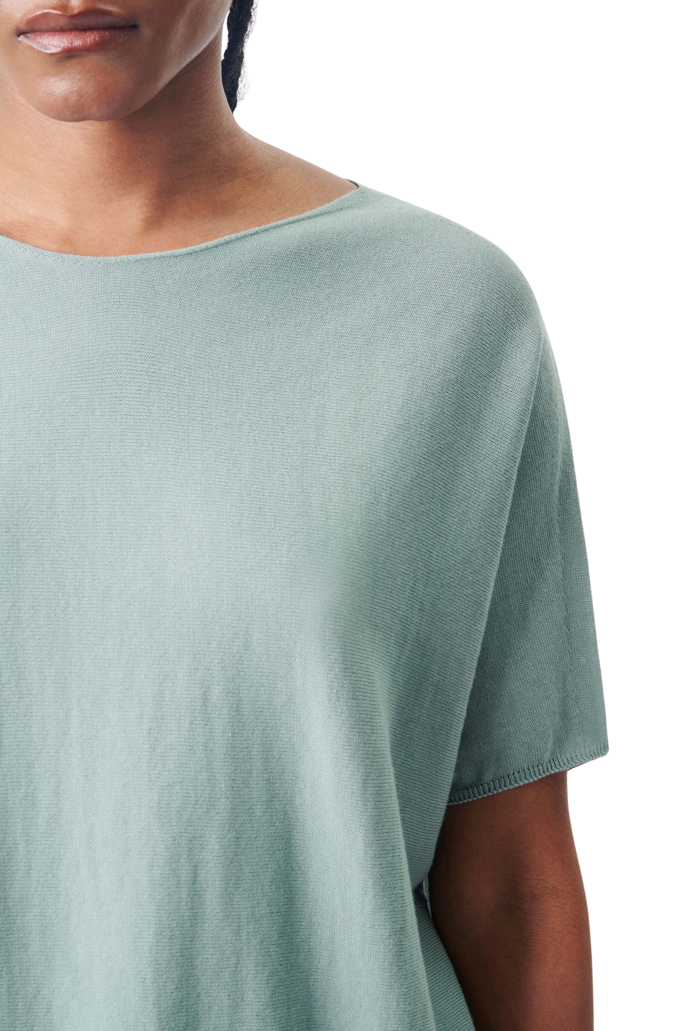 SOMELI - Strick-T-Shirt in Baumwoll-Crêpe - Damen - grün - Seitenansicht