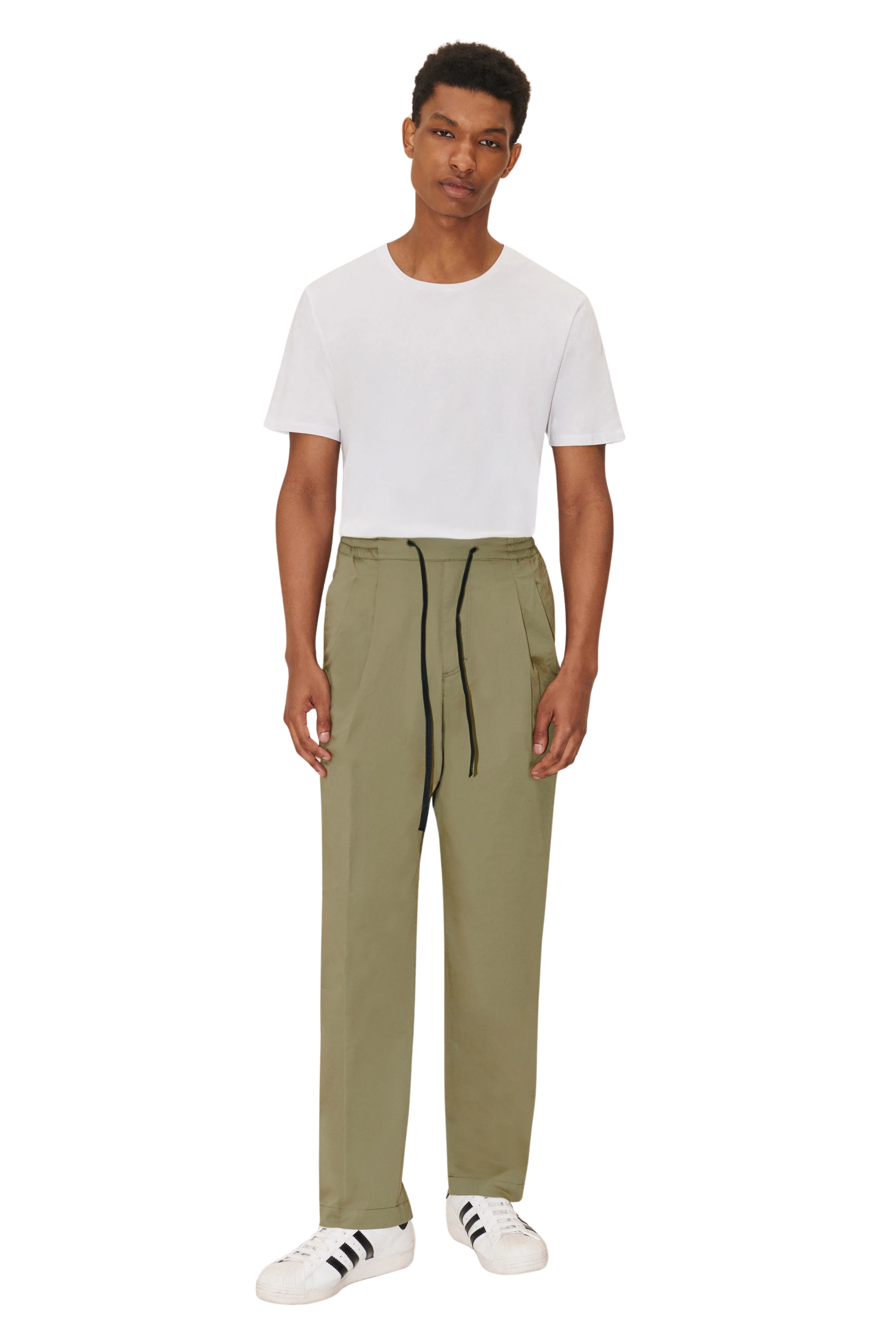 MORVI - Pleated trousers in cotton stretch - men - green - Ganzkörper-Frontansicht