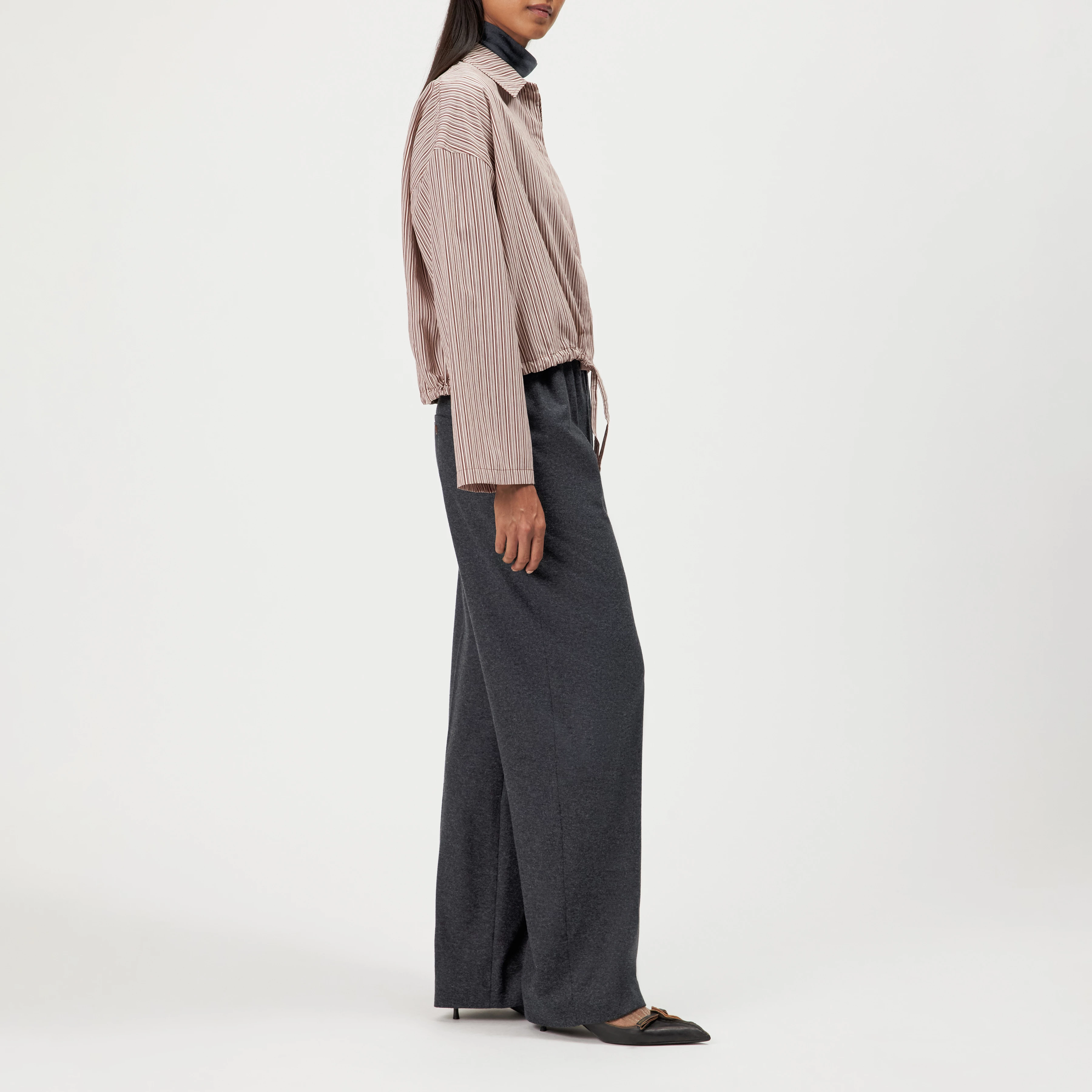 FIONEL - Cropped drawstring shirt blouse - women - brown - Seitenansicht