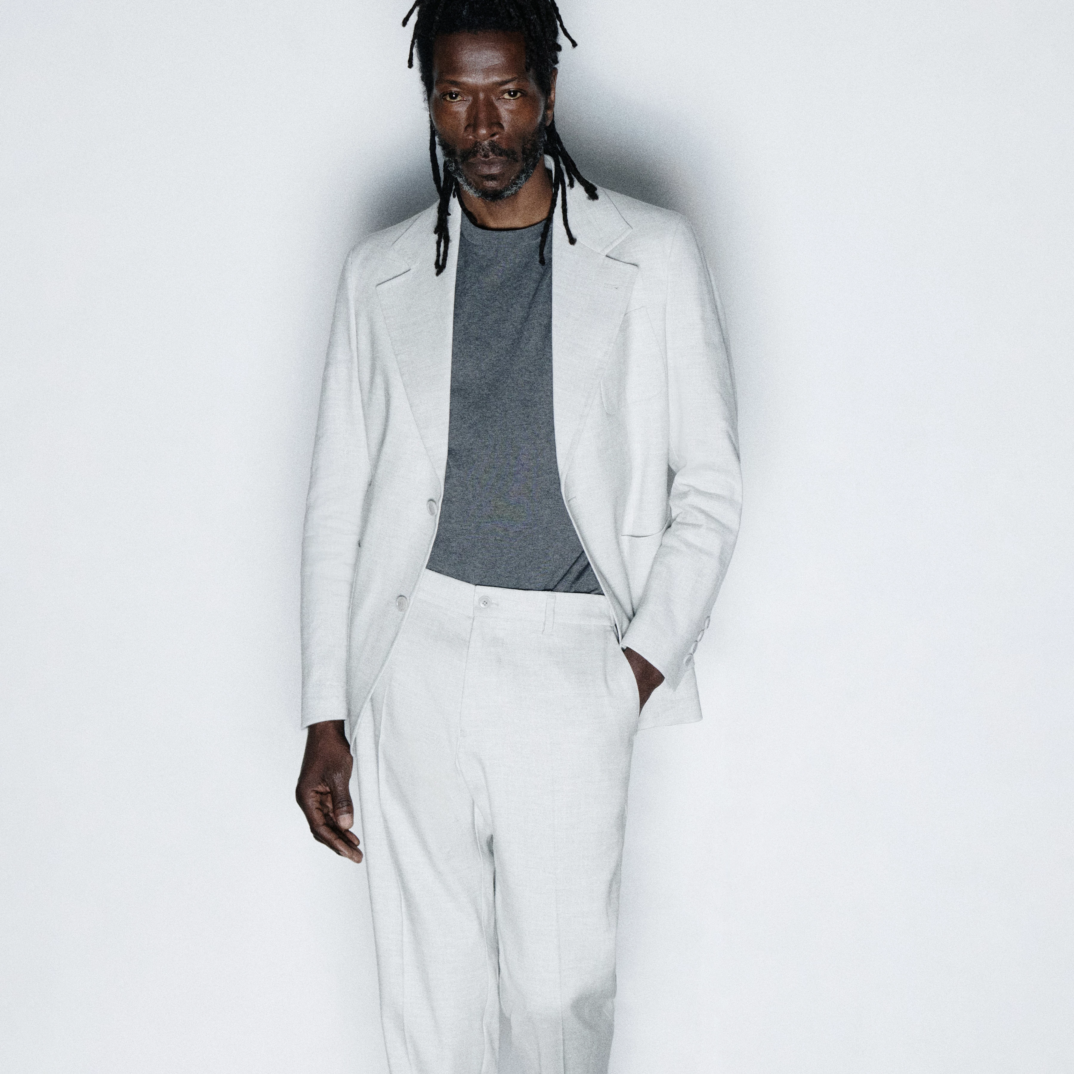 YEMO - Regular fit linen-blend blazer - men - grey
