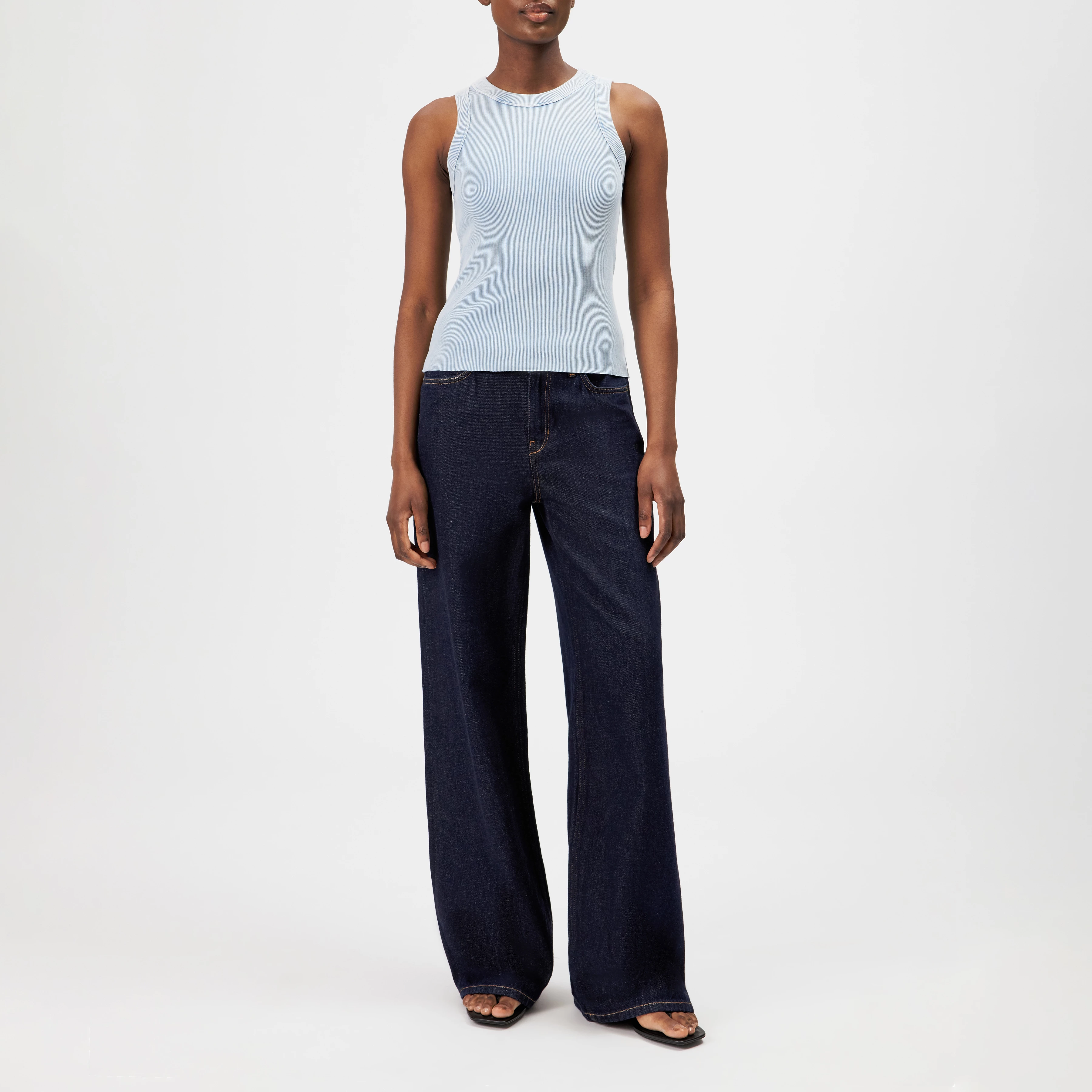 OLINA - Washed cotton round neck tank top - women - blue - Ganzkörper-Frontansicht