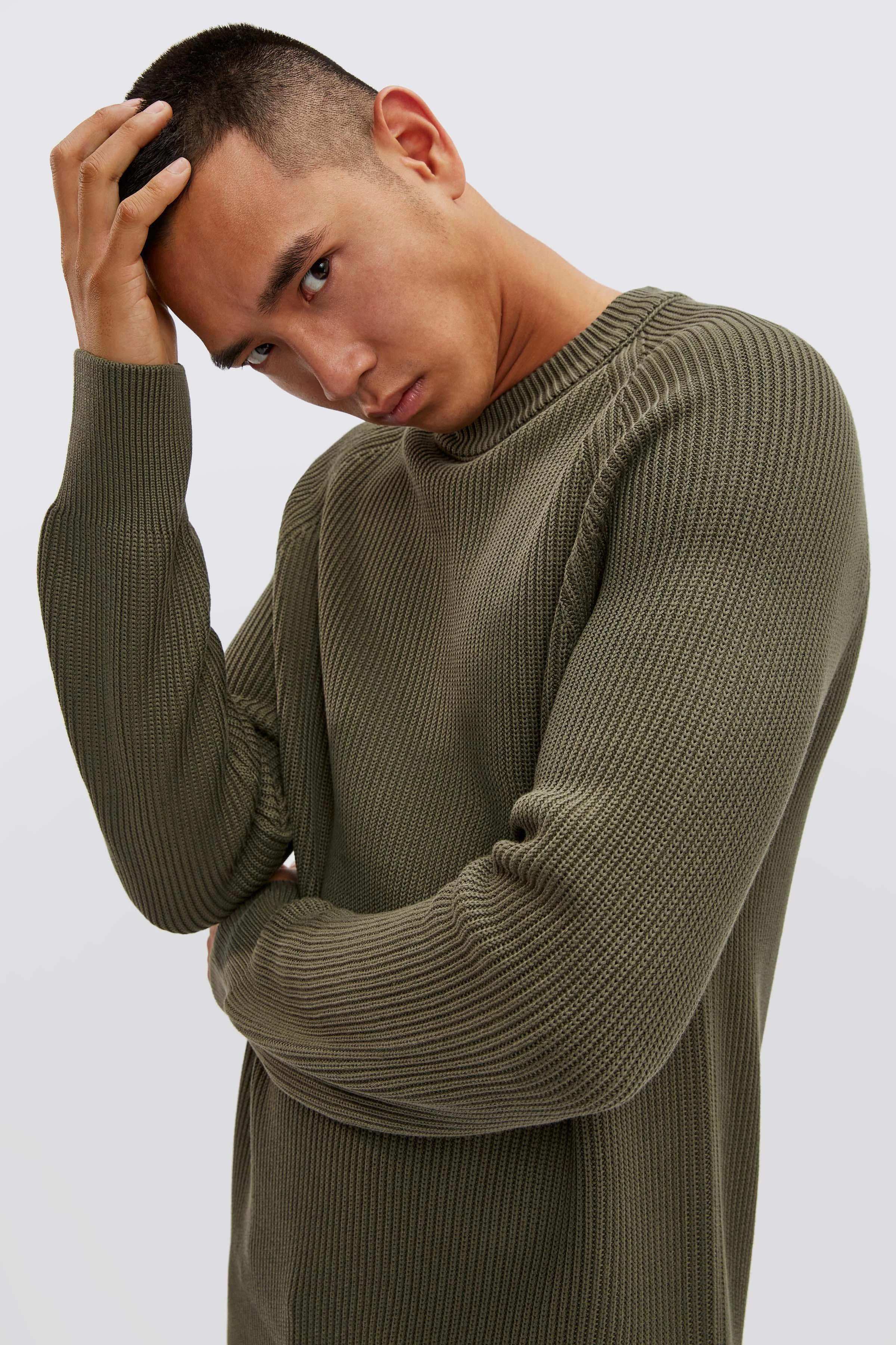 AARON - Pull en coton raglan - men - olive - Seitenansicht
