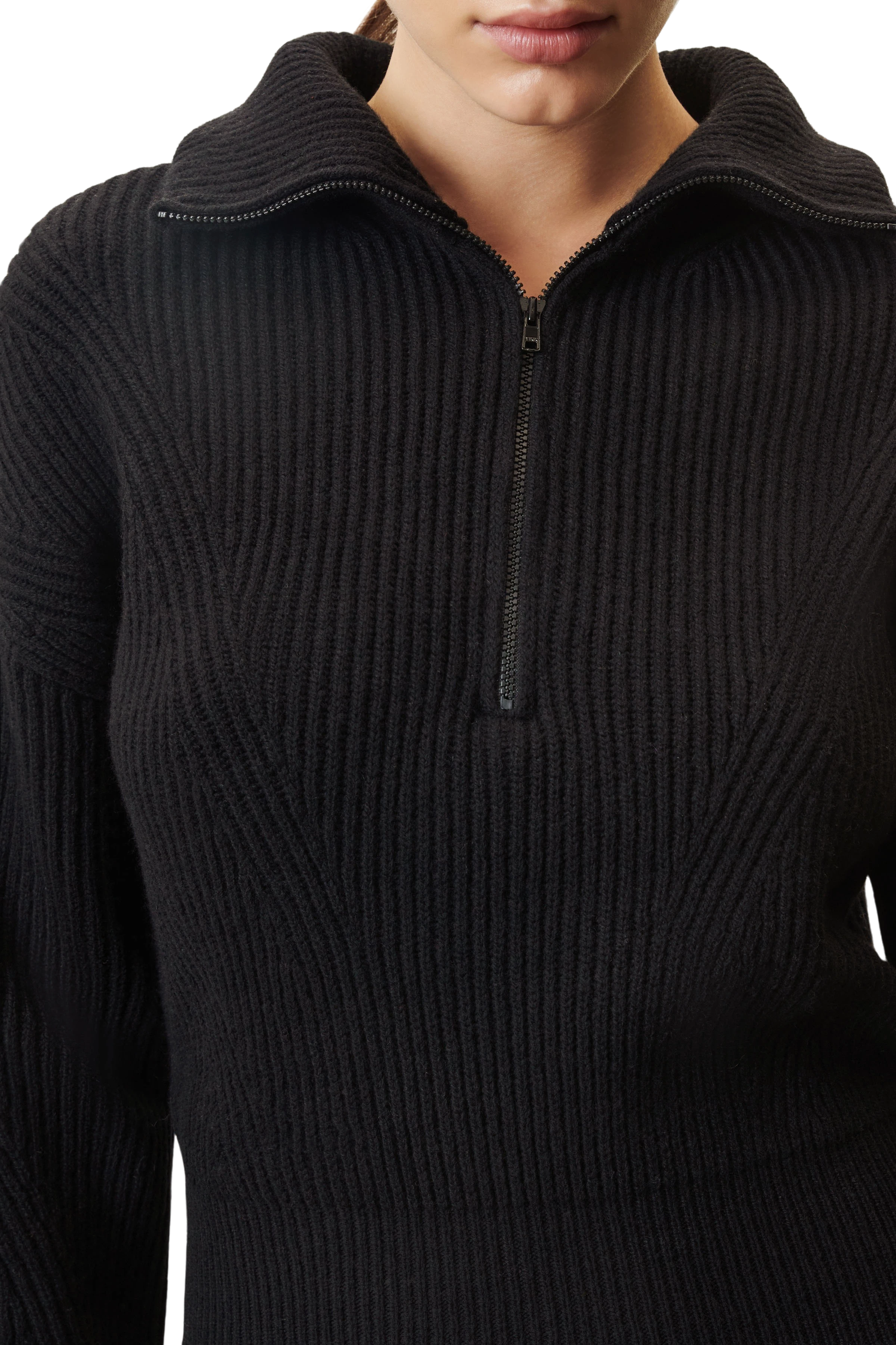 SVANTJE - Taillenbetontes Minikleid mit Troyerkragen in Schurwolle - Damen - schwarz - Seitenansicht