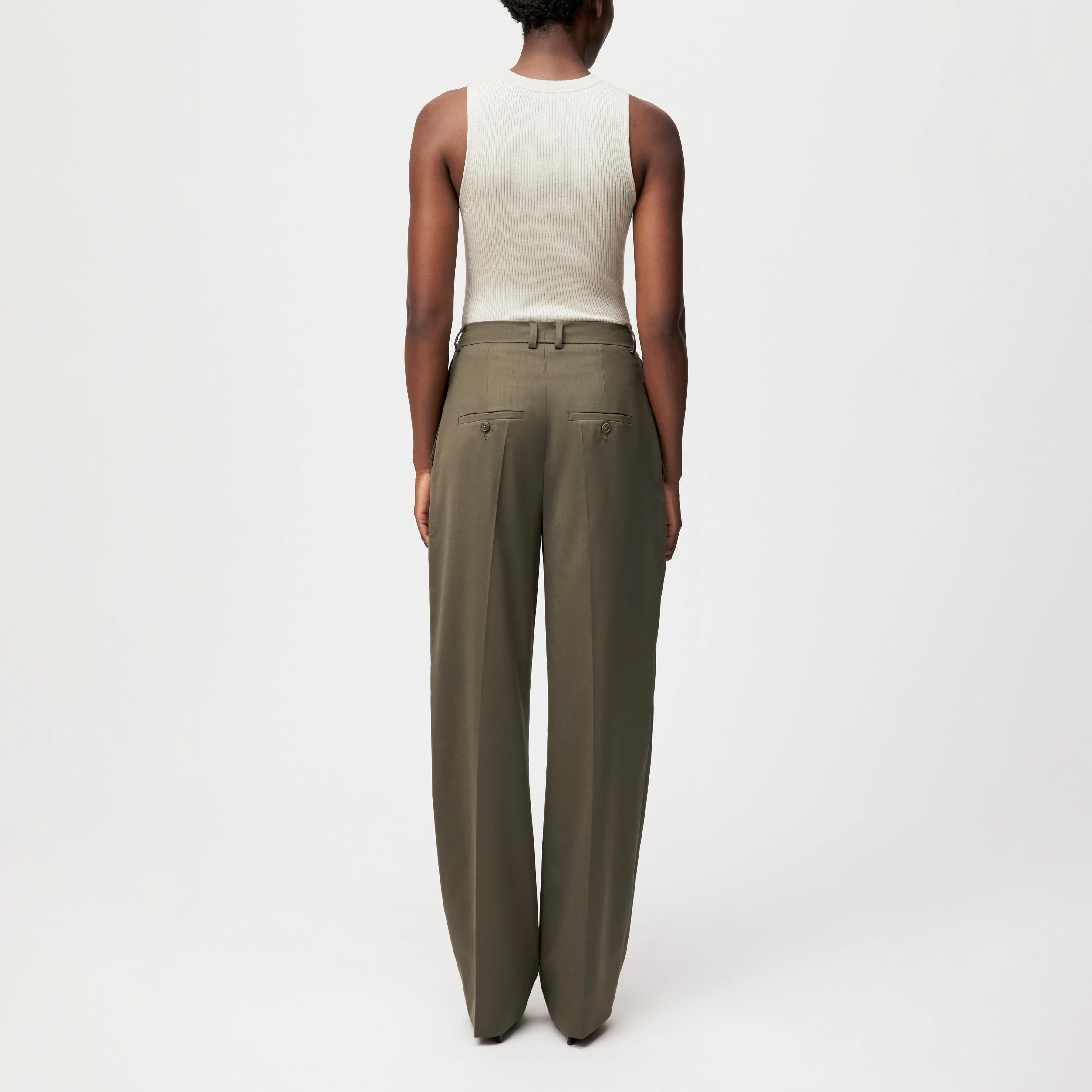 RUSTLE - Broek met bandplooien in twill - dames - groen - Rückansicht