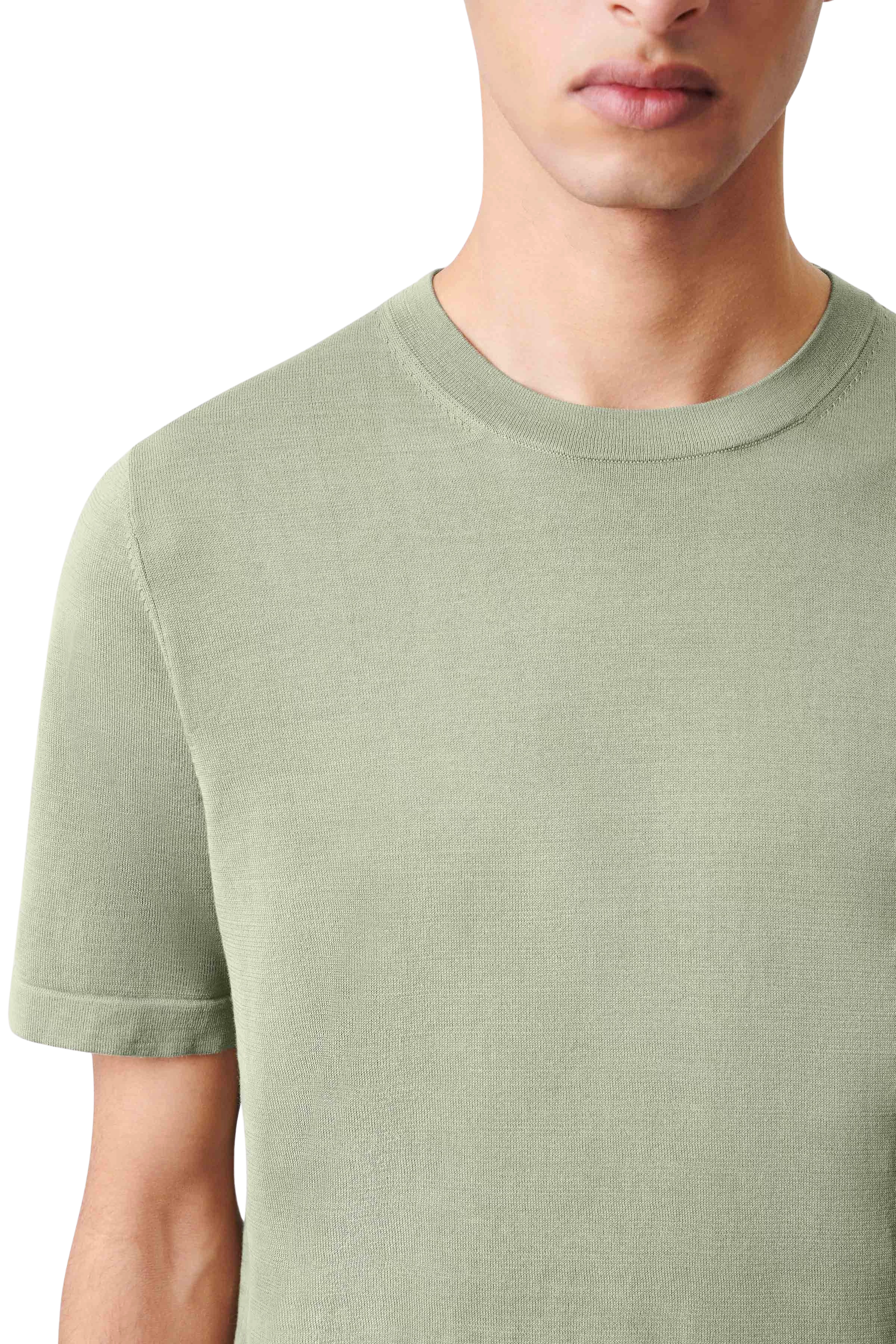 VALENTIN - knitted t-shirt with wide cuffs in pure cotton - men - green - Seitenansicht