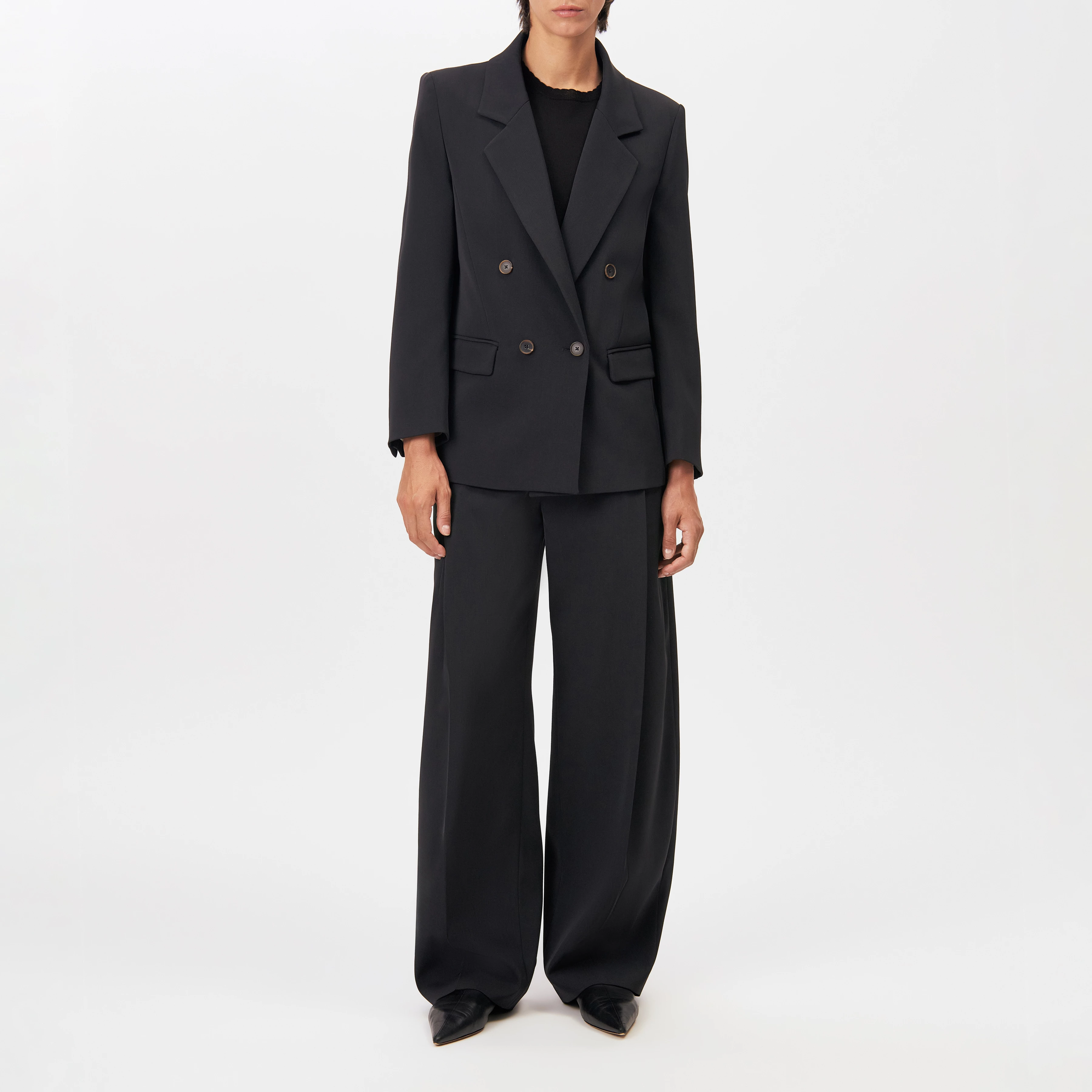HADLOW - Double-breasted twill blazer with lapels - women - black - Ganzkörper-Frontansicht